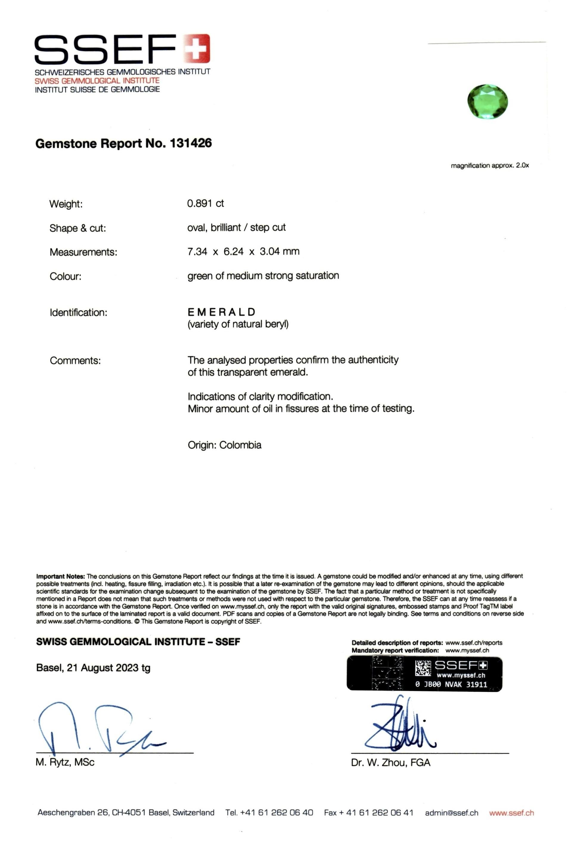 Yellow Gold Emerald and Diamond Pendant | SSEF Certified