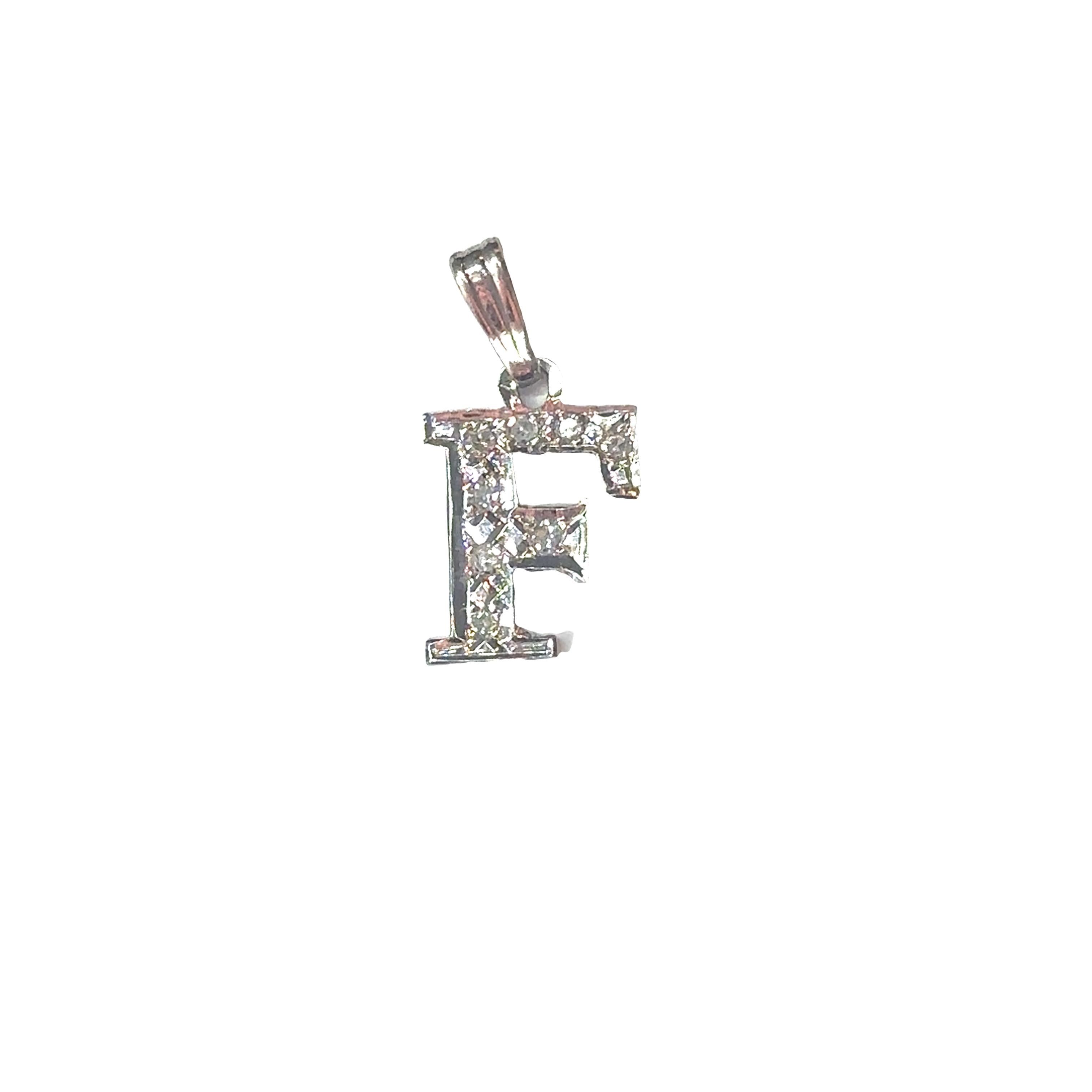 14KW Vintage Diamond Pendant F letter - 1.10GRAM -D0.09cts