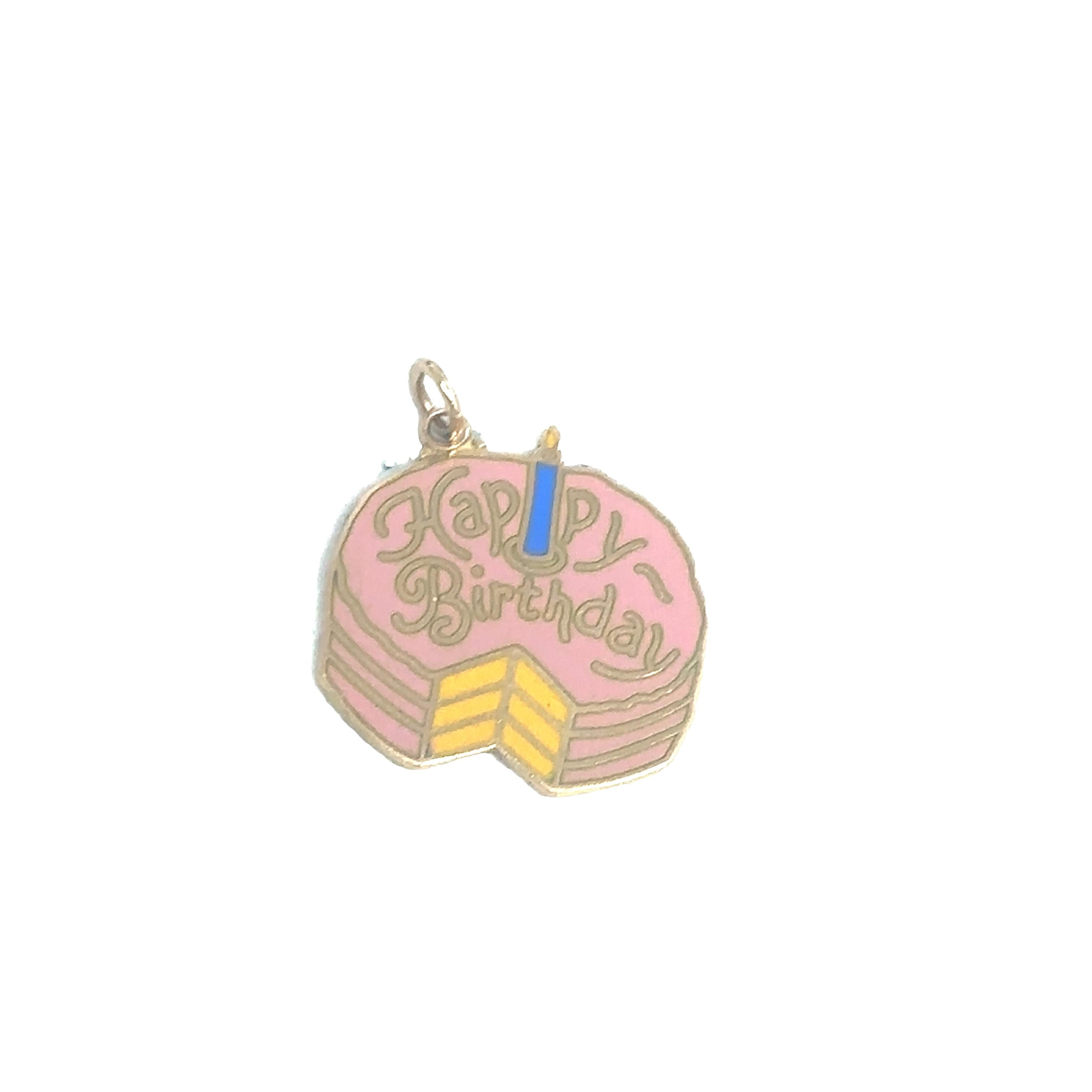 14KY 1950s Happy Birthday Charm Enamel Pendant - 3.1GRAM