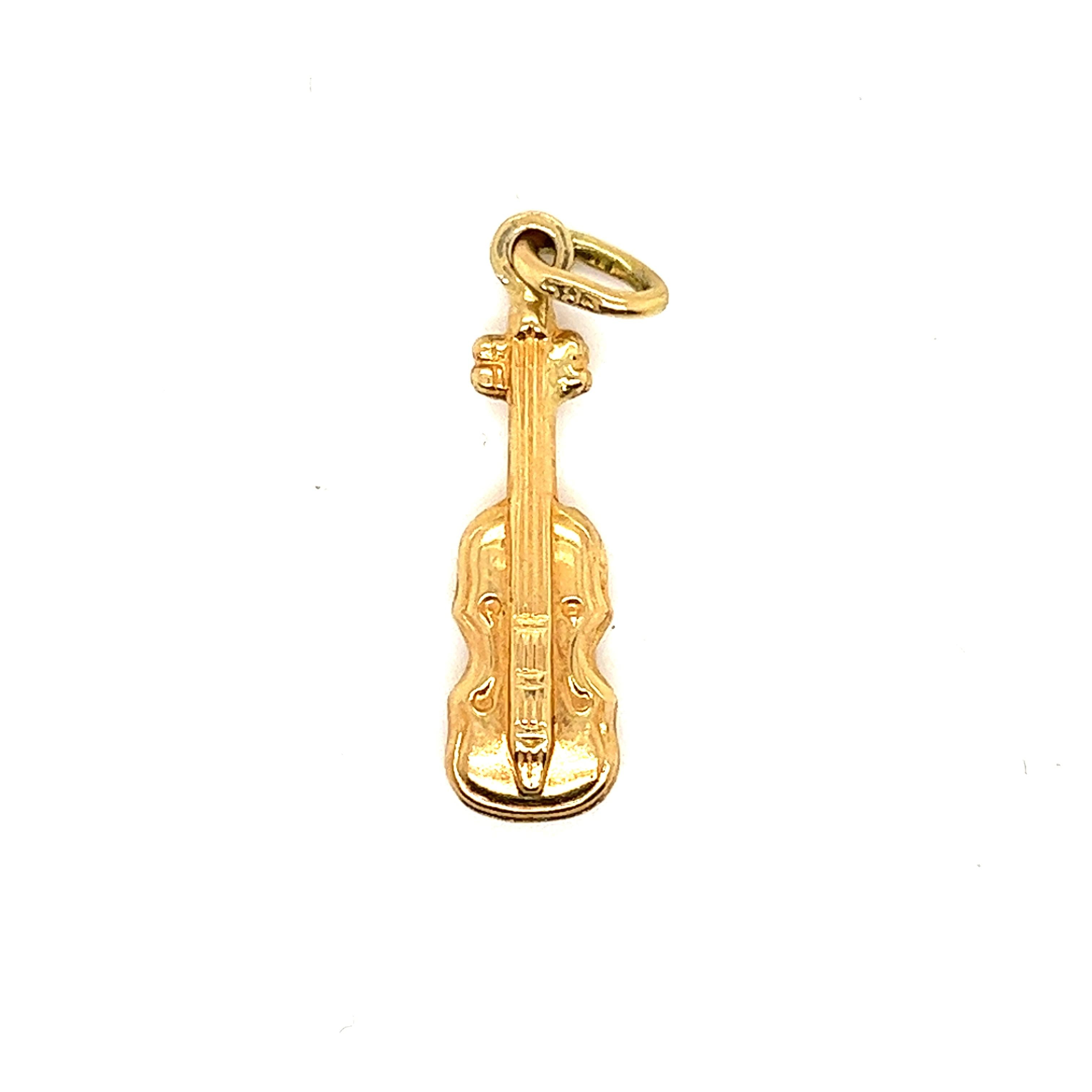 Violin Charm Pendant in 14K Yellow Gold