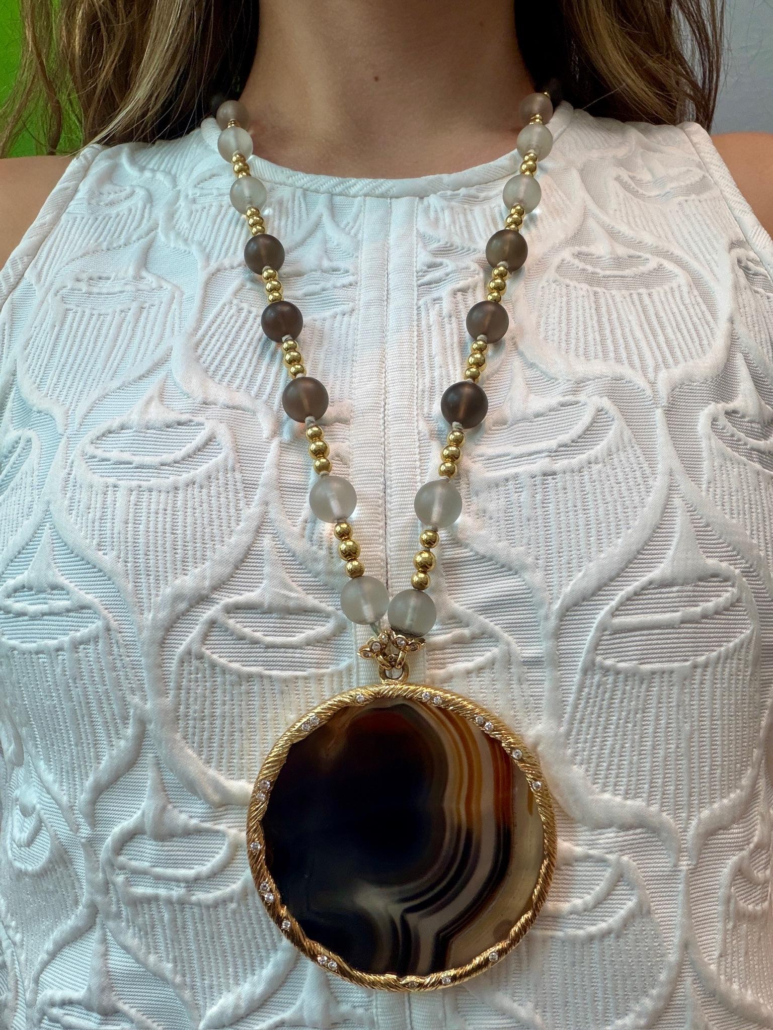 French Agate, Quartz, Diamond and Gold Demi-Parure