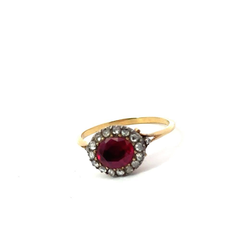 18k Yellow Gold English Victorian Ruby & Diamond Ring - 2.59GRAM -R1.10cts