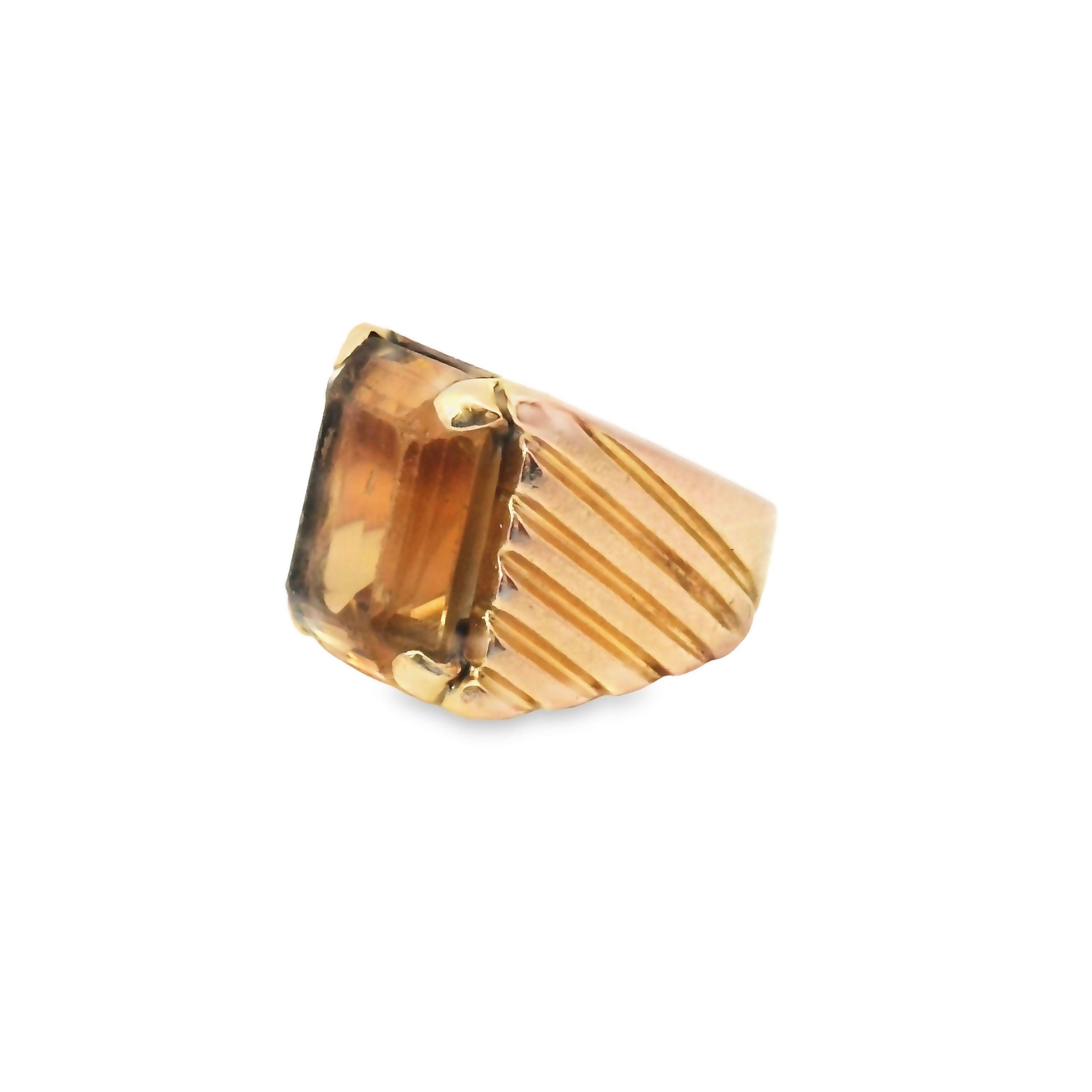 French 1950s Emerald-Cut Citrine Ring in 18k Gold