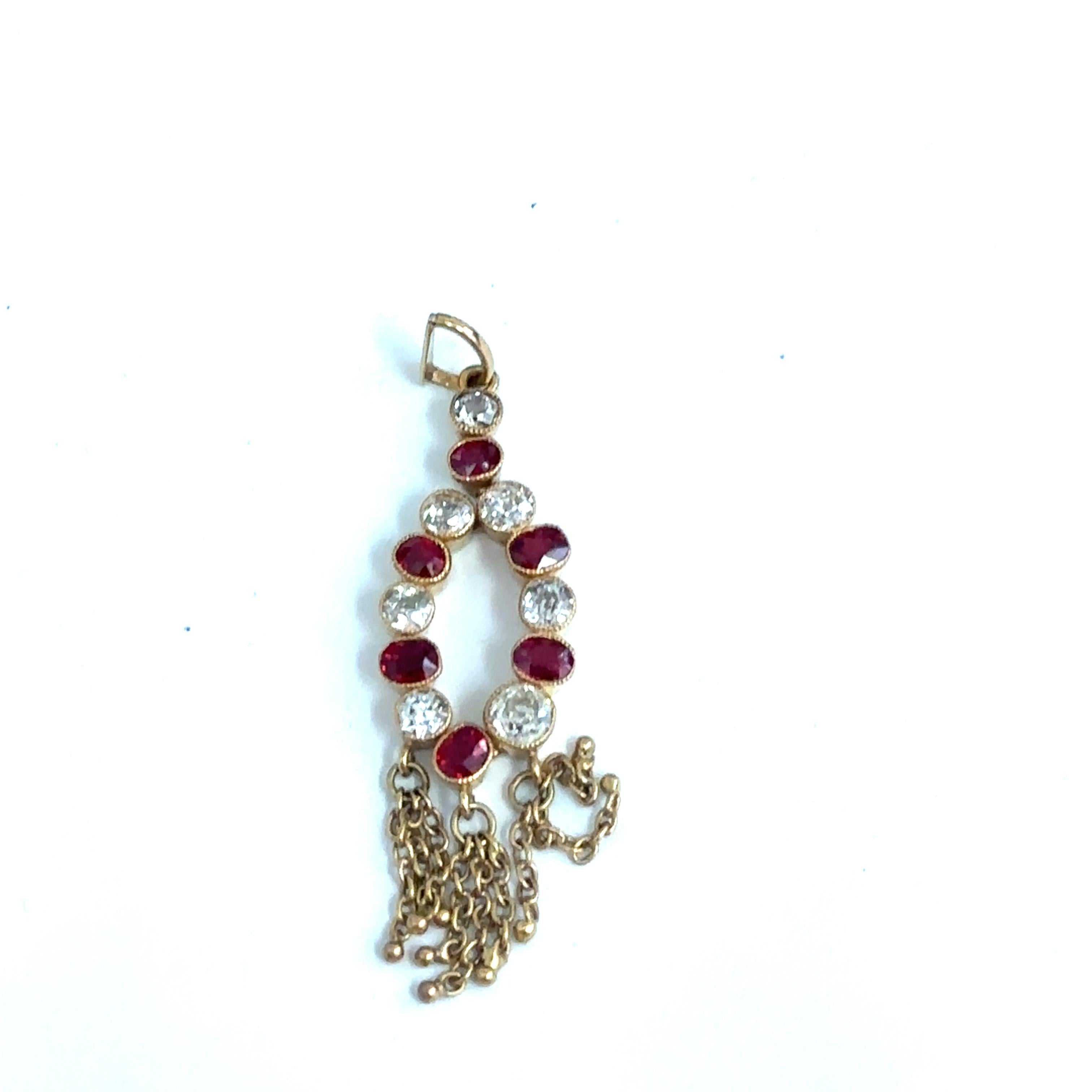 18k Yellow Gold Victorian Geometrical Ruby & Diamond Pendant