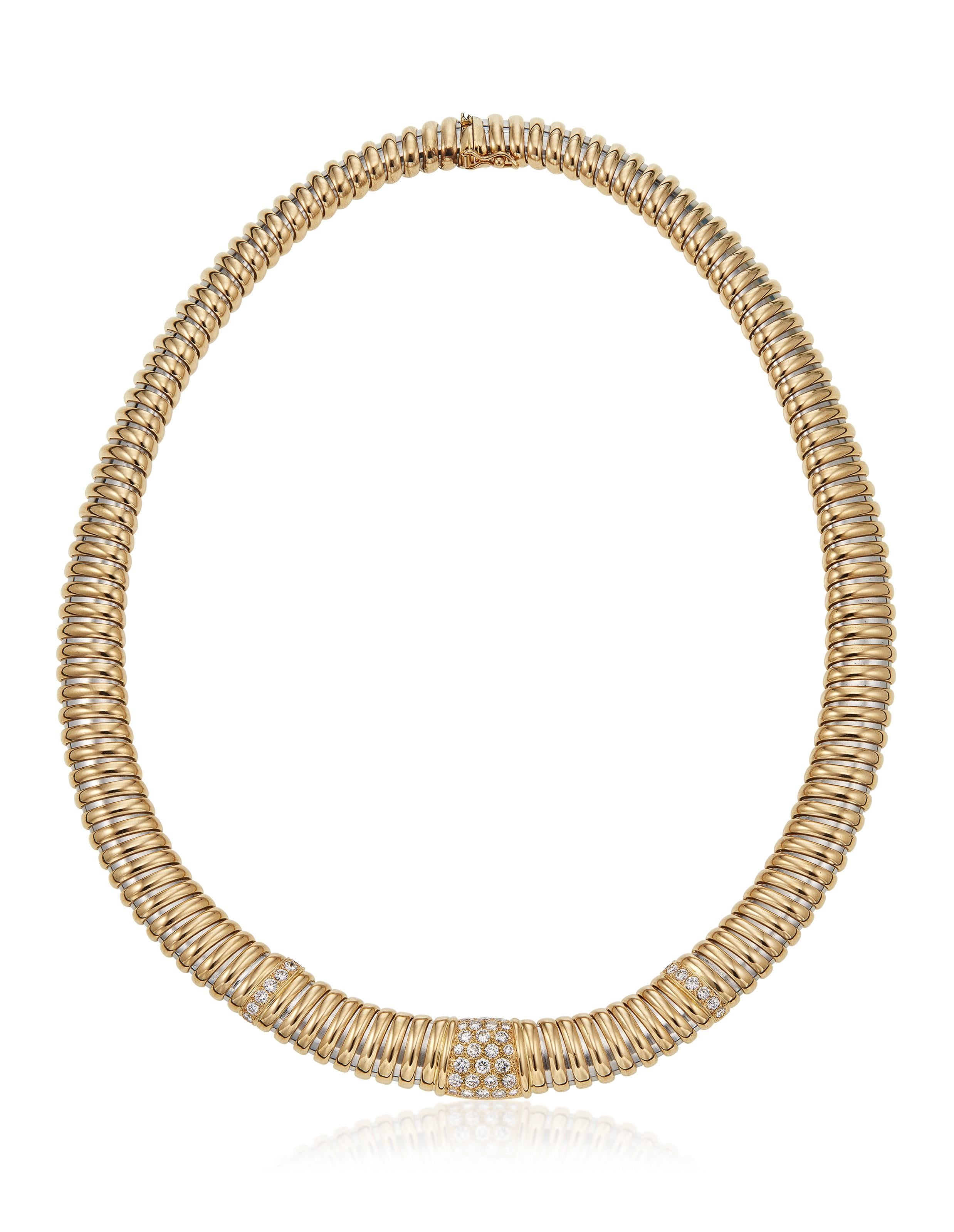 18K CARTIER DIAMOND, GOLD AND STEEL TUBOGAS NECKLACE