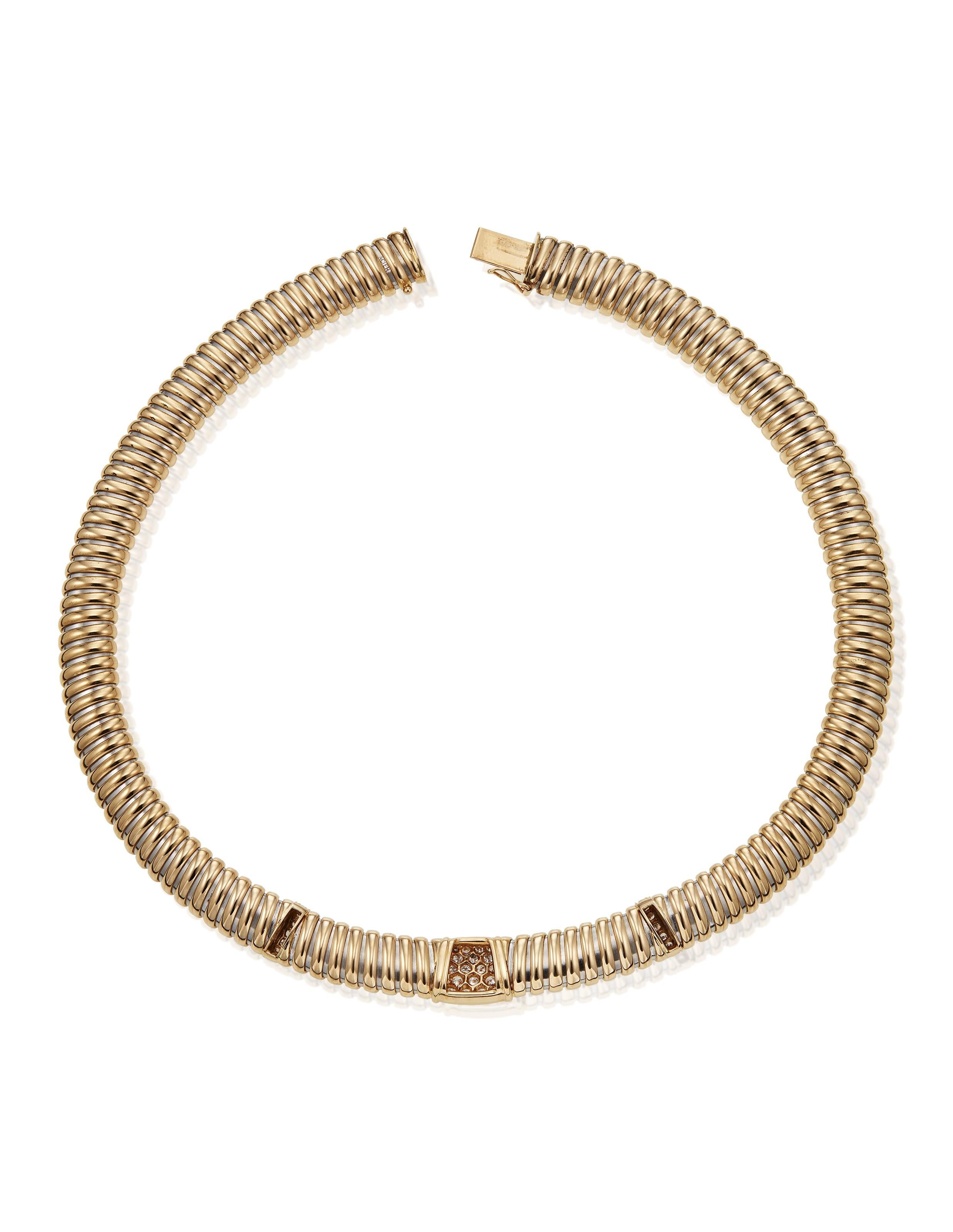 18K CARTIER DIAMOND, GOLD AND STEEL TUBOGAS NECKLACE