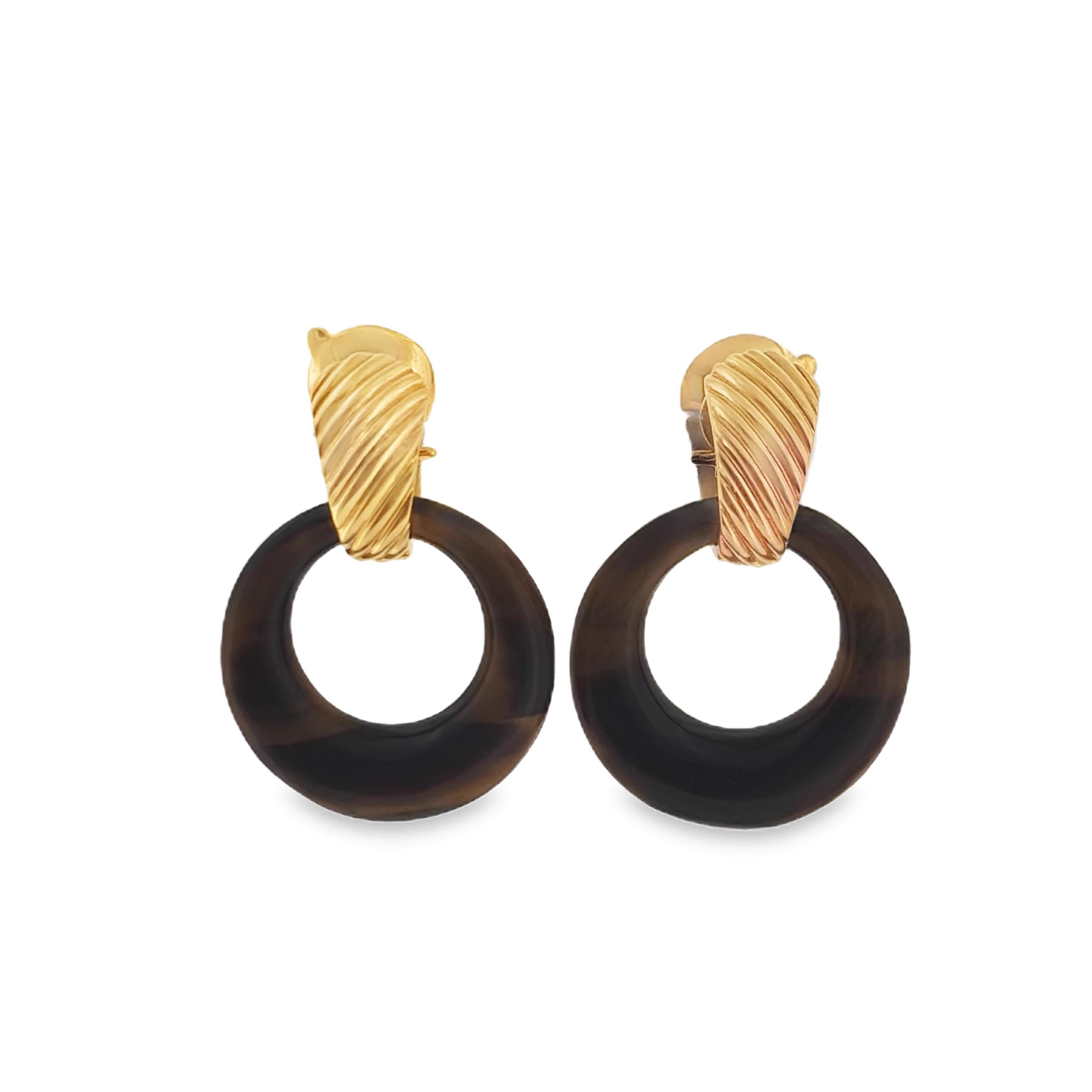 Van Cleef & Arpels Interchangeable Earrings 18K Yellow Gold, Chrysoprase & Tiger