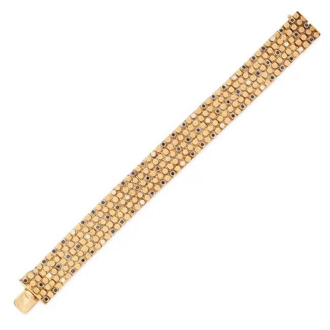 Van Cleef & Arpels Sapphire and Diamond Gold Strap Bracelet