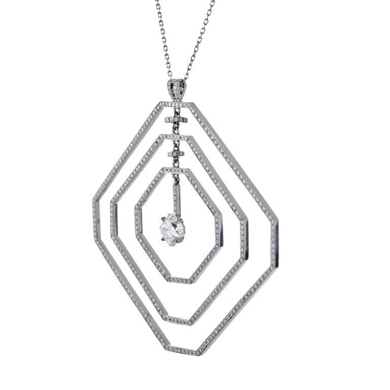 Daniel K Platinum Geometrical Diamond Pendant, GIA 0.84ct F/SI, Contemporary