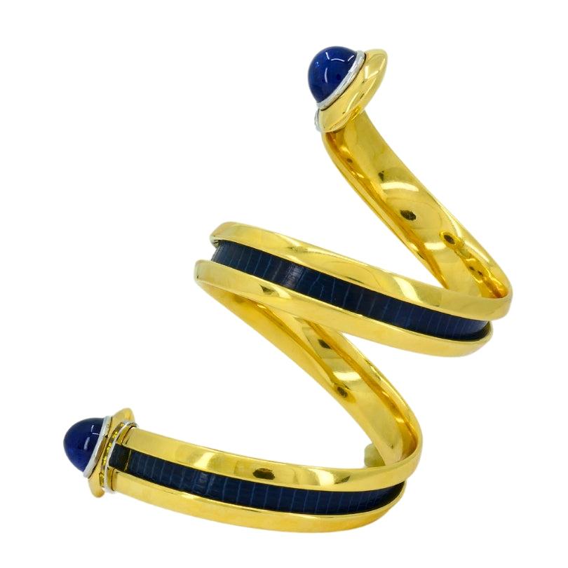 Hemmerle Spiral Sapphire, Yellow Sapphire & Leather Bracelet 18k Gold, Circa 198