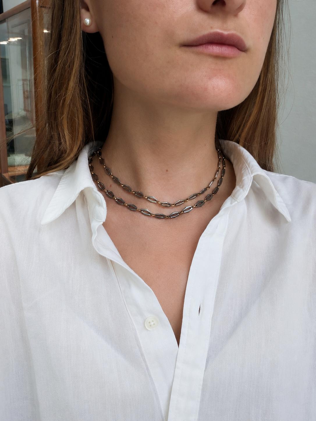 Cartier Steel & 18K Gold Long Link Necklace