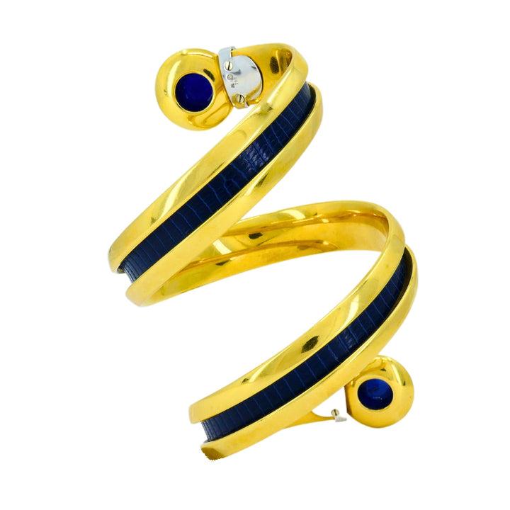 Hemmerle Spiral Sapphire, Yellow Sapphire & Leather Bracelet 18k Gold, Circa 198