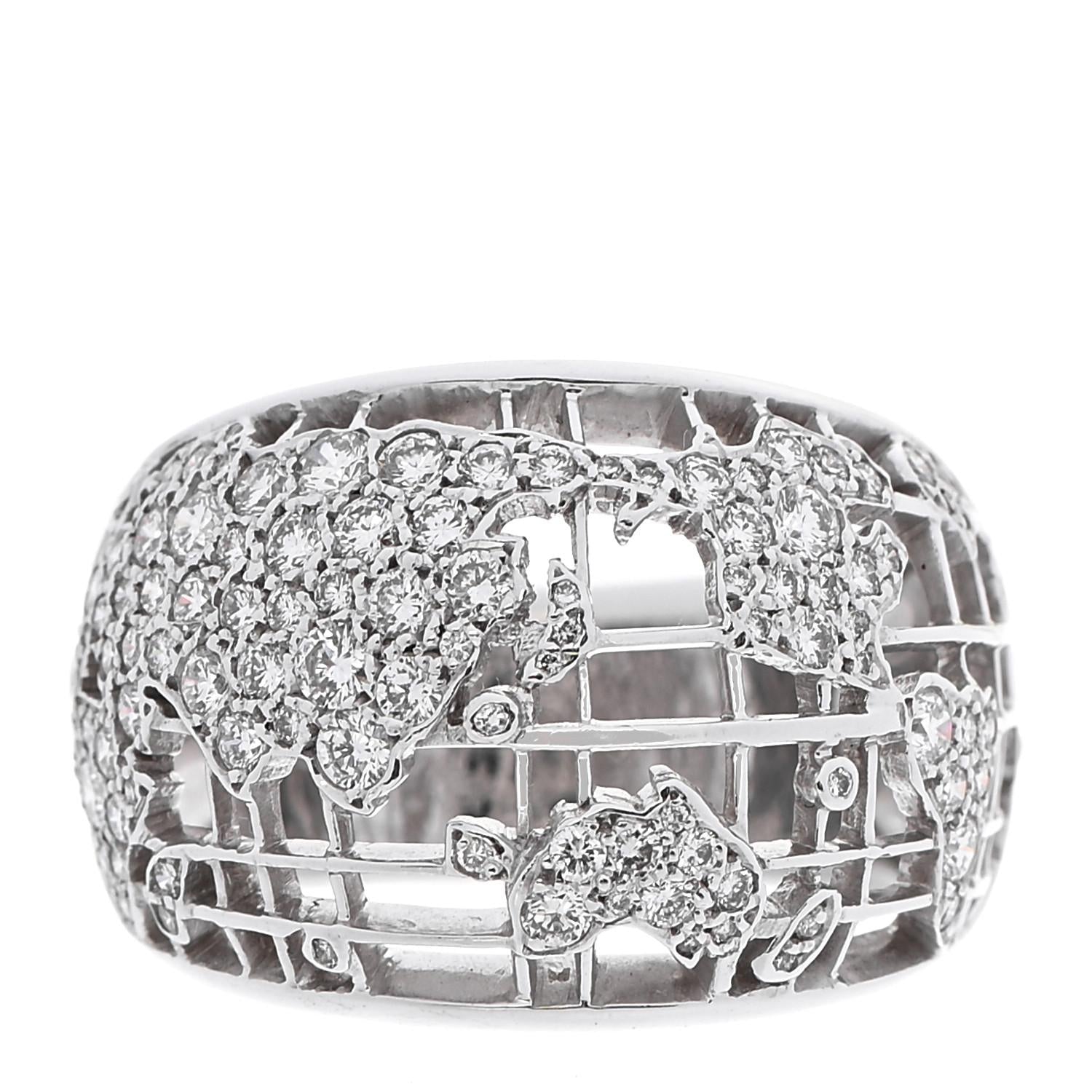 Chanel 18K White Gold Diamond World Map Ring