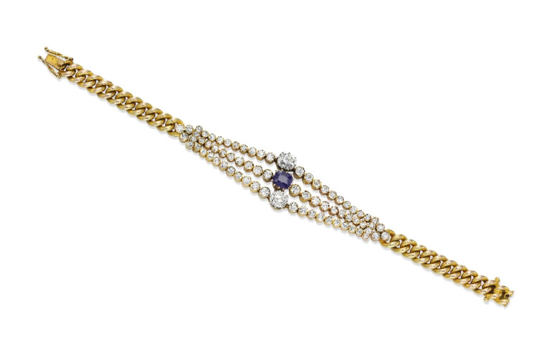 Victorian Sapphire and Diamond Triple Line Bracelet, circa 1880
