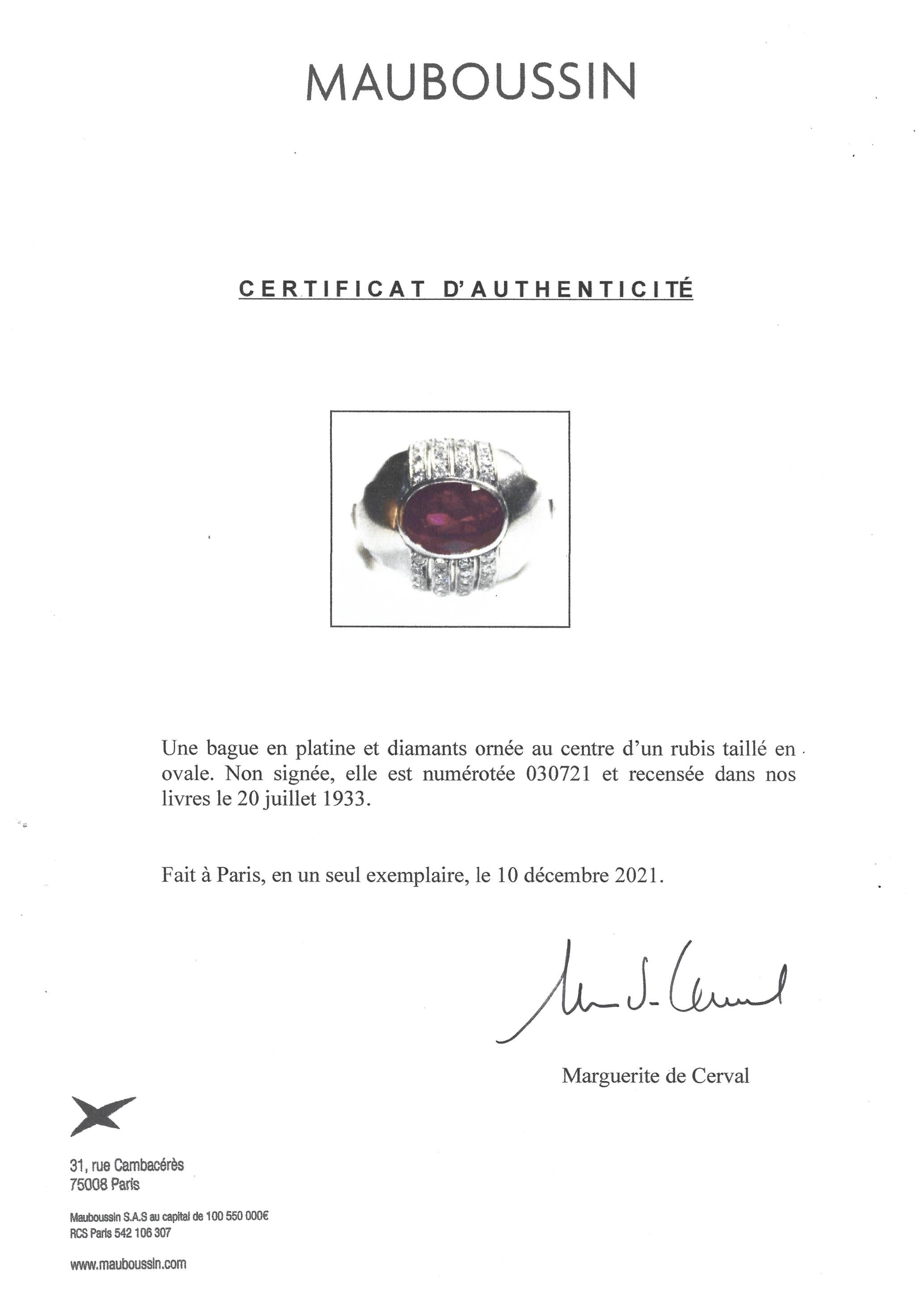 Platinum Ring with Ruby and Diamonds | Circa 1933 | Size 6