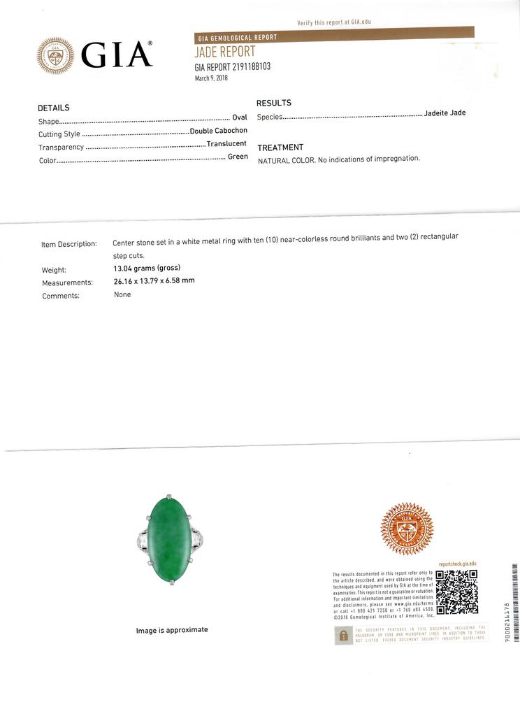 J.E. Caldwell Art Deco Jade And Diamond Ring, circa 1925 Serial No. F20539