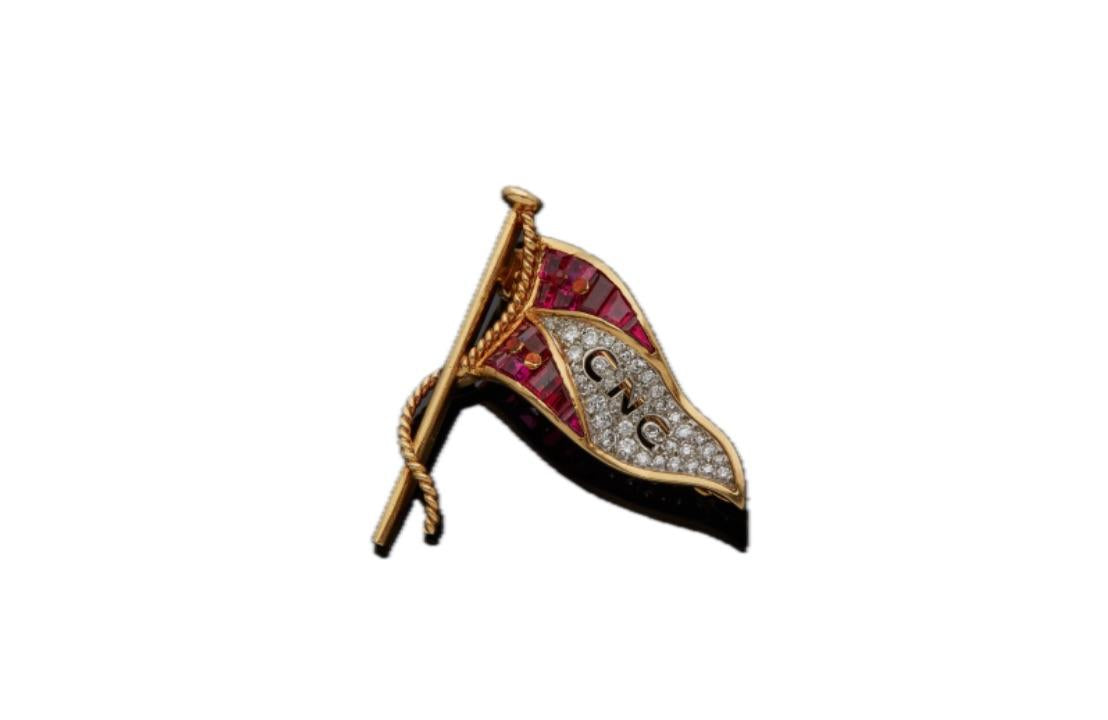 18K Cartier Ruby and Diamond Cartier Nautial Club Flag Brooch