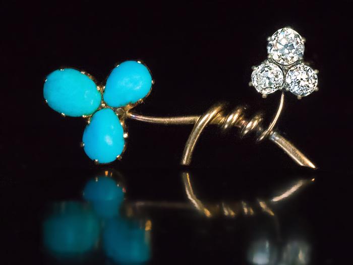 FABERGE Antique Turquoise and Diamond Brooch