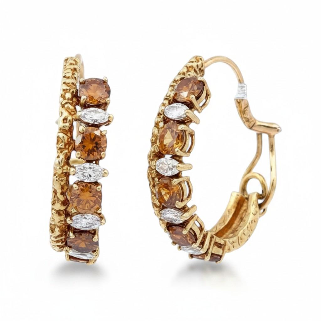 Van Cleef & Arpels Orange and White Diamond Clip Earrings, 1970s