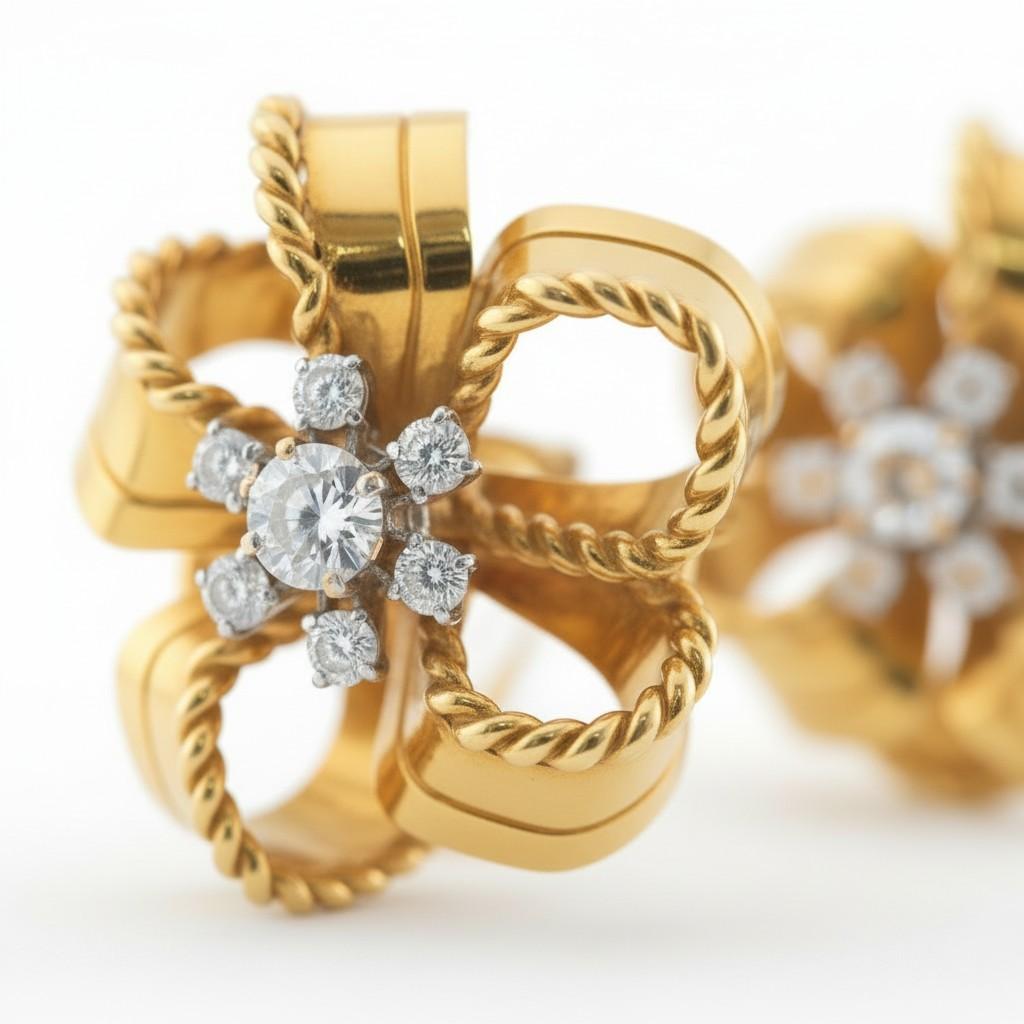 Cartier Diamond and Gold Retro Earrings France, Circa 1950