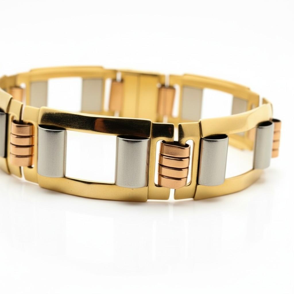 French Tricolor Geometric Gold Bracelet France, Circa 1940s