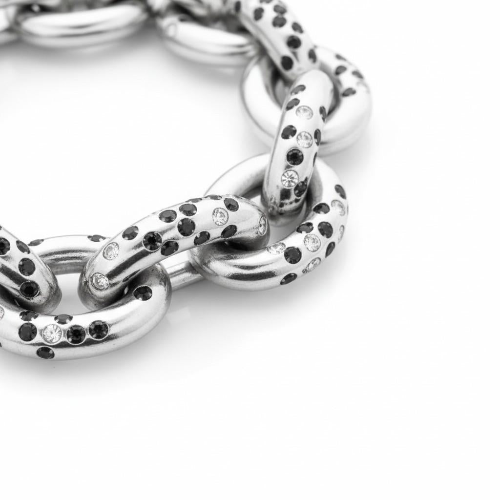 Contemporary White Gold and Sapphire Link Bracelet