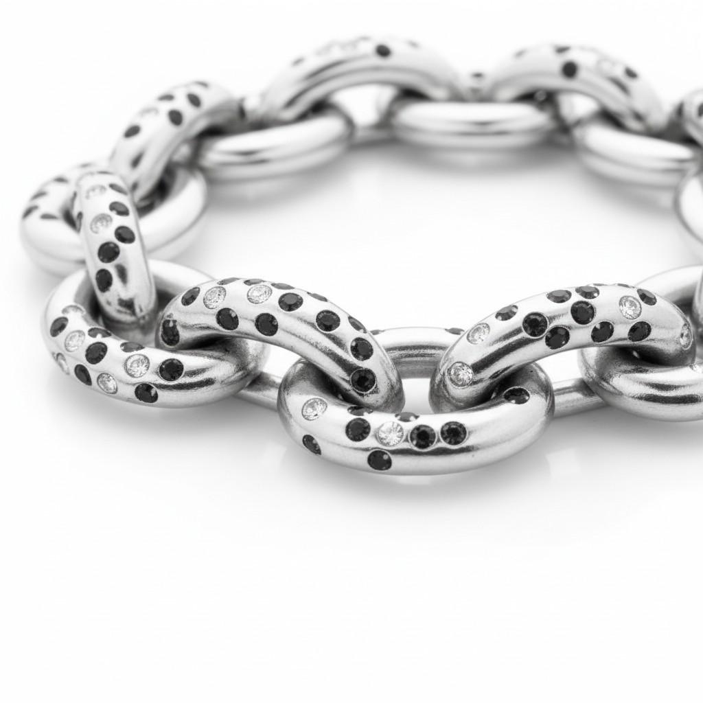 Contemporary White Gold and Sapphire Link Bracelet