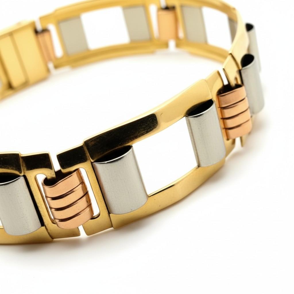 French Tricolor Geometric Gold Bracelet France, Circa 1940s