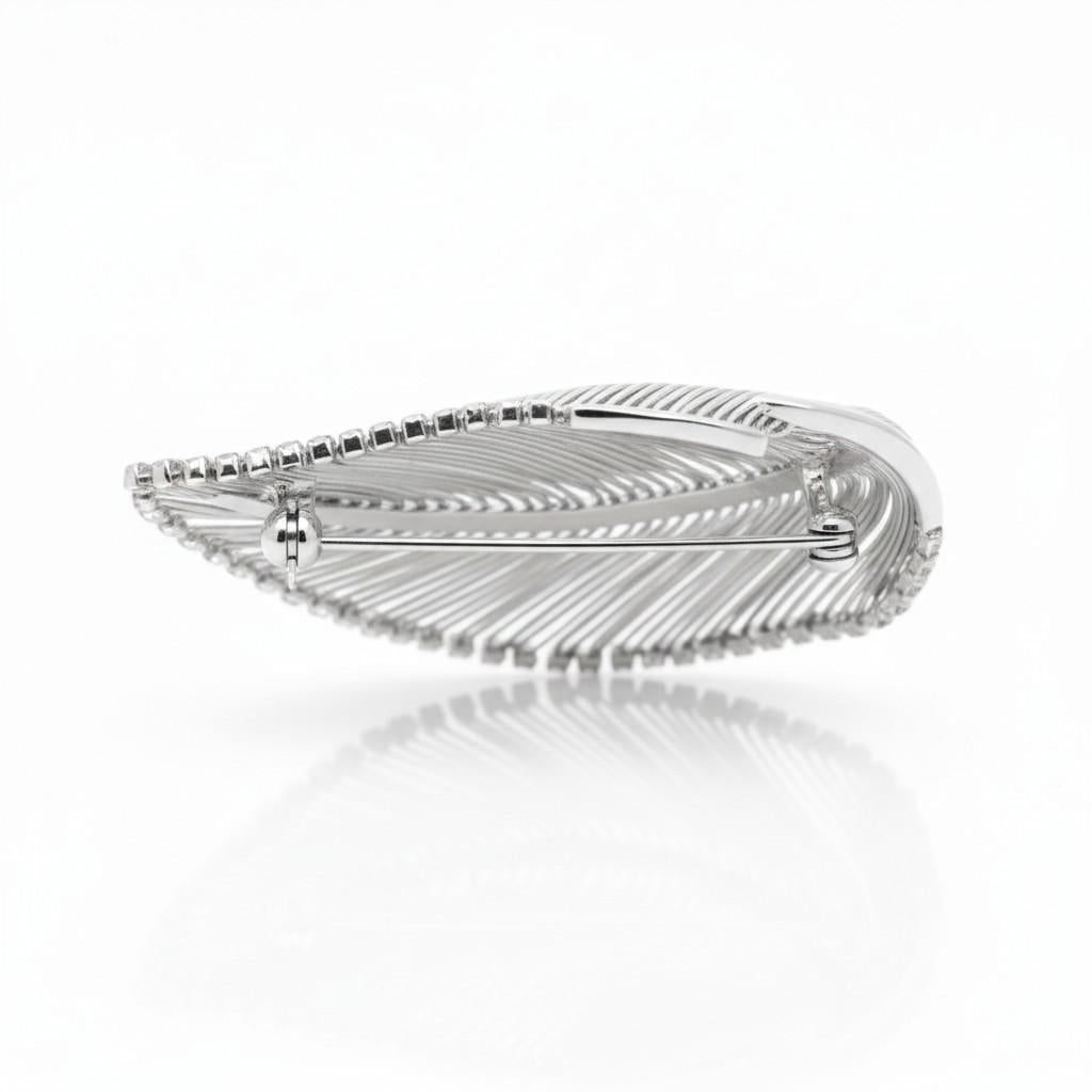 18k White Gold Diamond Leaf Brooch