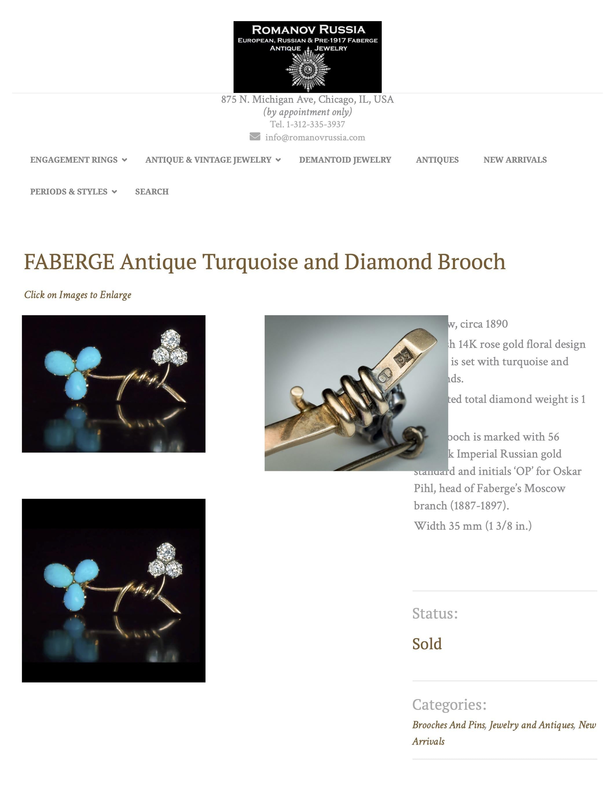 FABERGE Antique Turquoise and Diamond Brooch