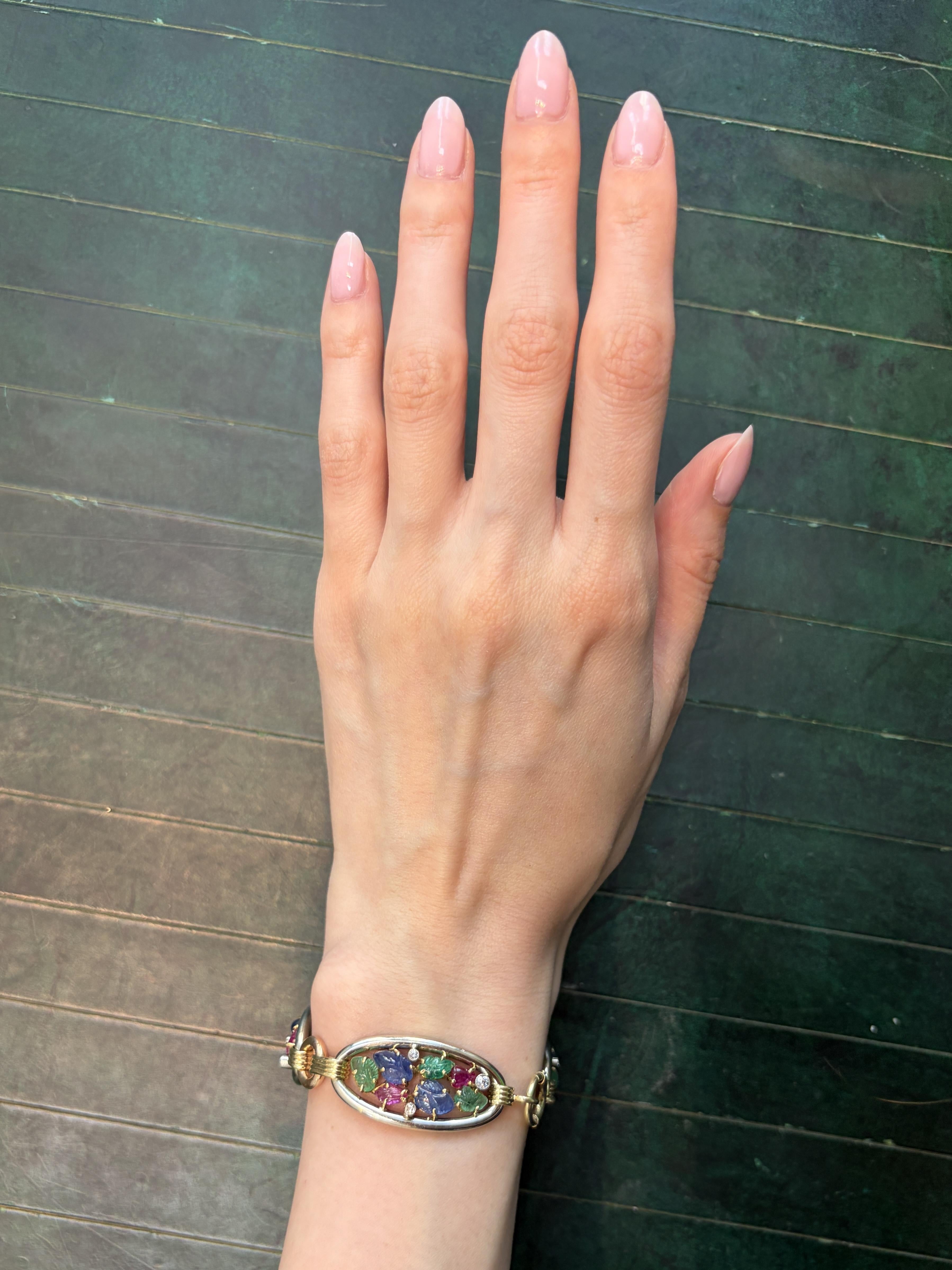 Platinum and Two-Tone Gold Tutti Frutti Gemset Bracelet, Circa 1960s