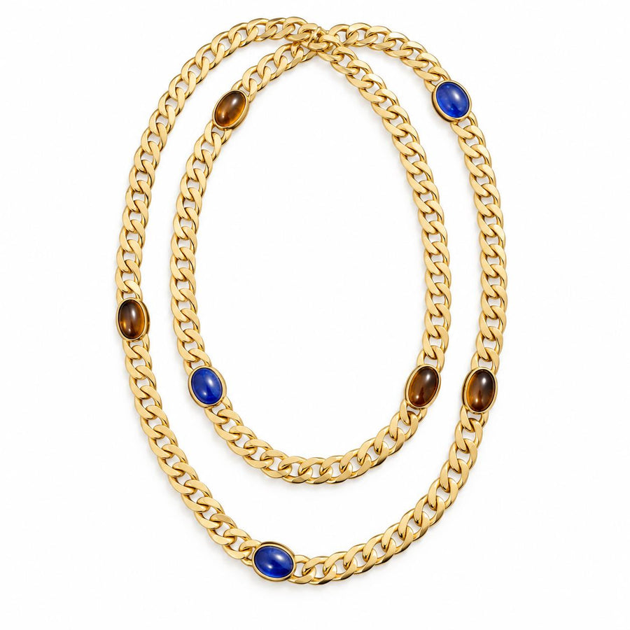Bulgari Sapphire, Citrine and 18K Gold Long Chain Necklace