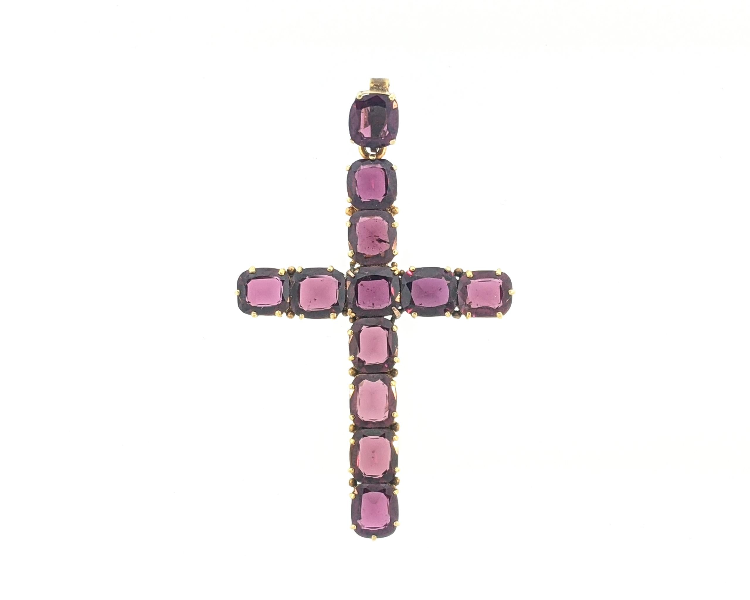 Gold Victorian Cross Garnet Pendant