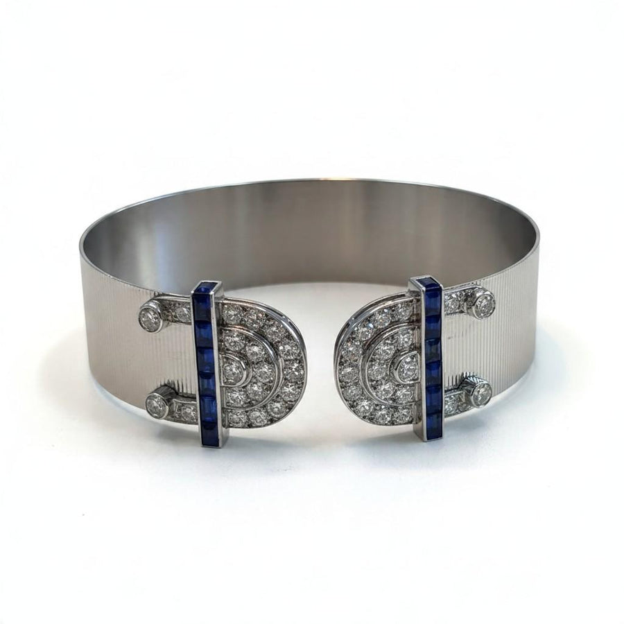 Diamond and Sapphire Cuff Bracelet in 18K White Gold