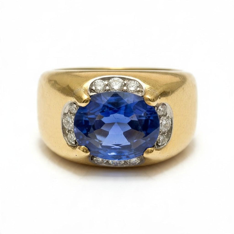 Bulgari No-Heat Ceylon Sapphire and Diamond Ring in 18K Yellow Gold, 1980s