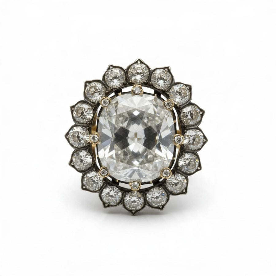 Victorian 13.81-Carat Fancy Gray Diamond Cluster Ring in Silver-Topped Gold