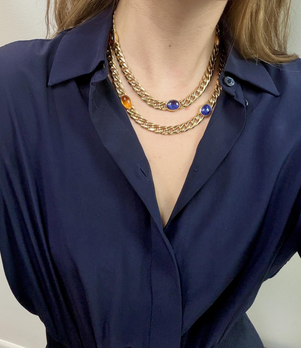 Bulgari Sapphire, Citrine and 18K Gold Long Chain Necklace