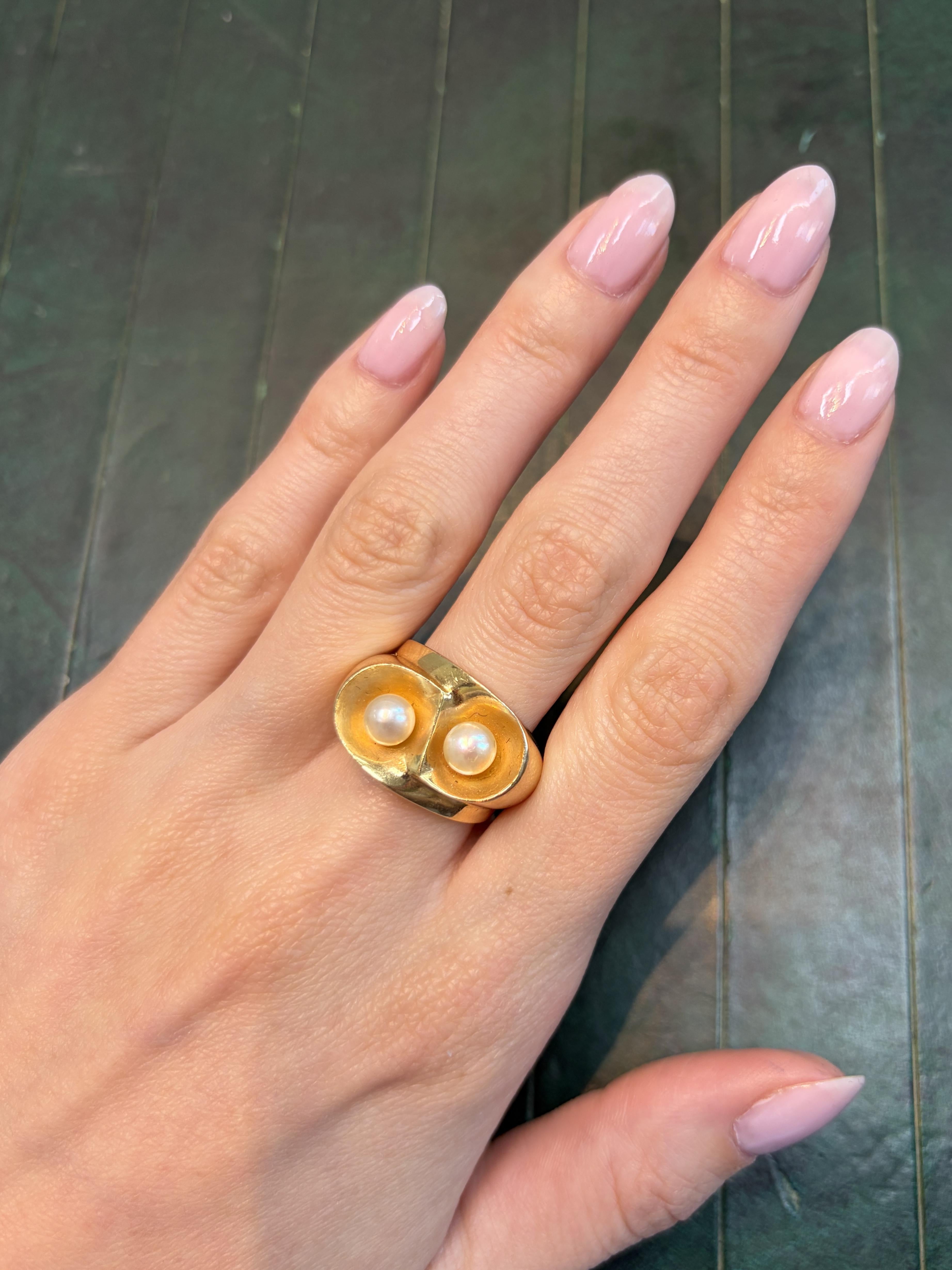 Raymond Templier Pearl Toi et Moi Ring in 18K Gold