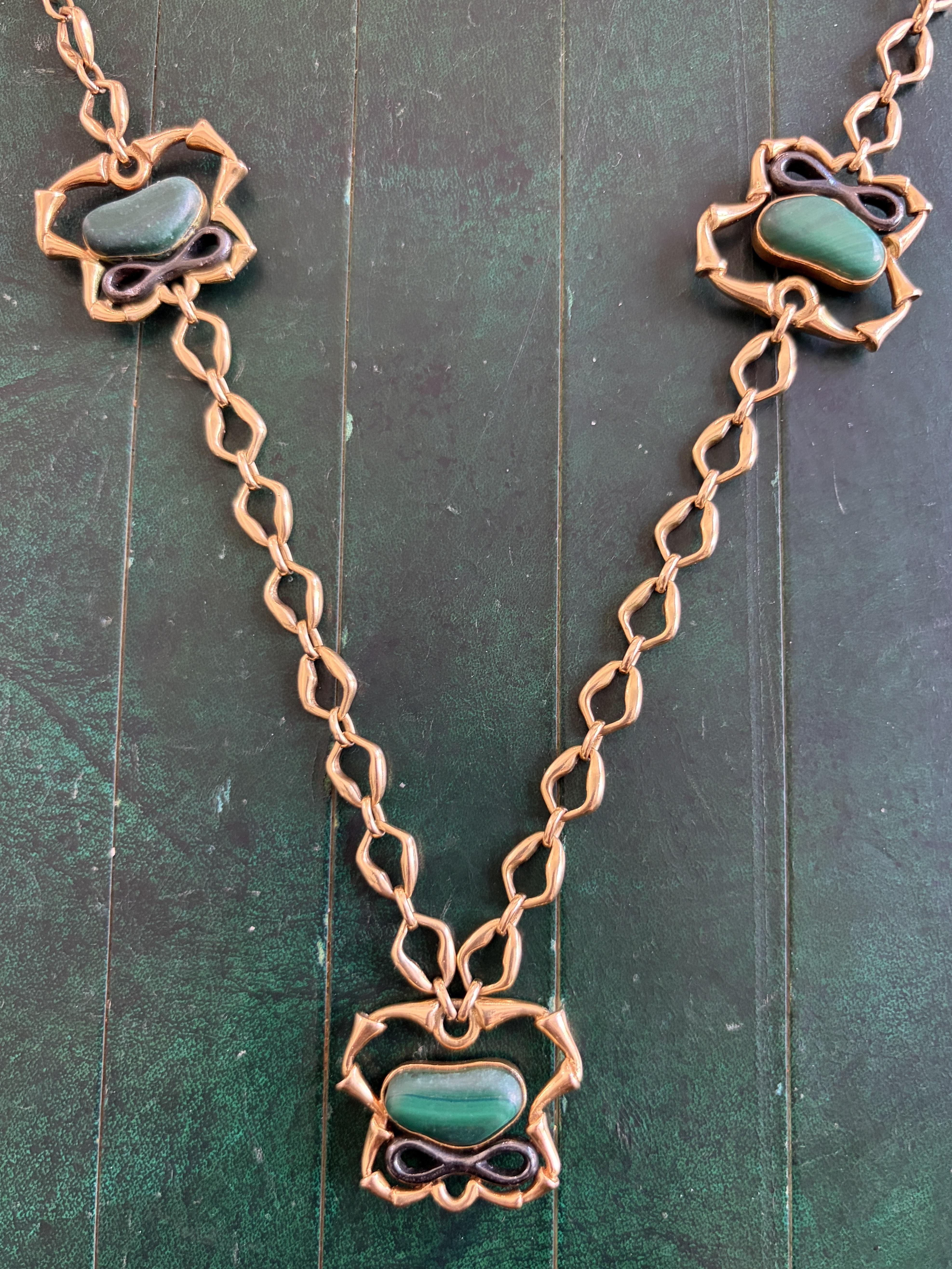 Bulgari Reversible Malachite and Jasper Long Chain Necklace, 1960s