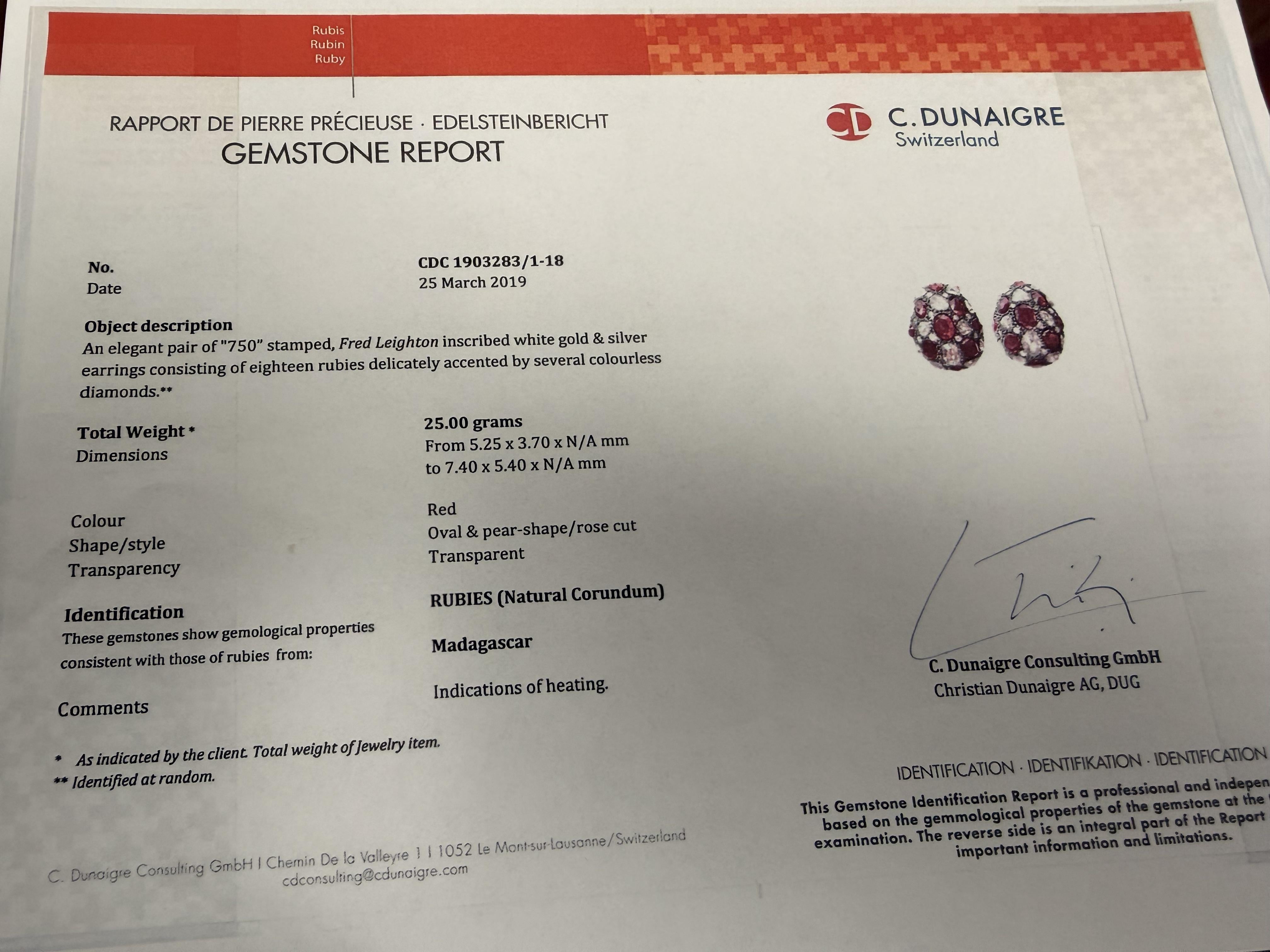 Fred Leighton Ruby and Diamond Earrings in 18k Yellow Gold