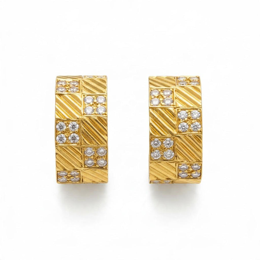 Van Cleef & Arpels Diamond Checkerboard Earrings in 18K Yellow Gold, 1970s
