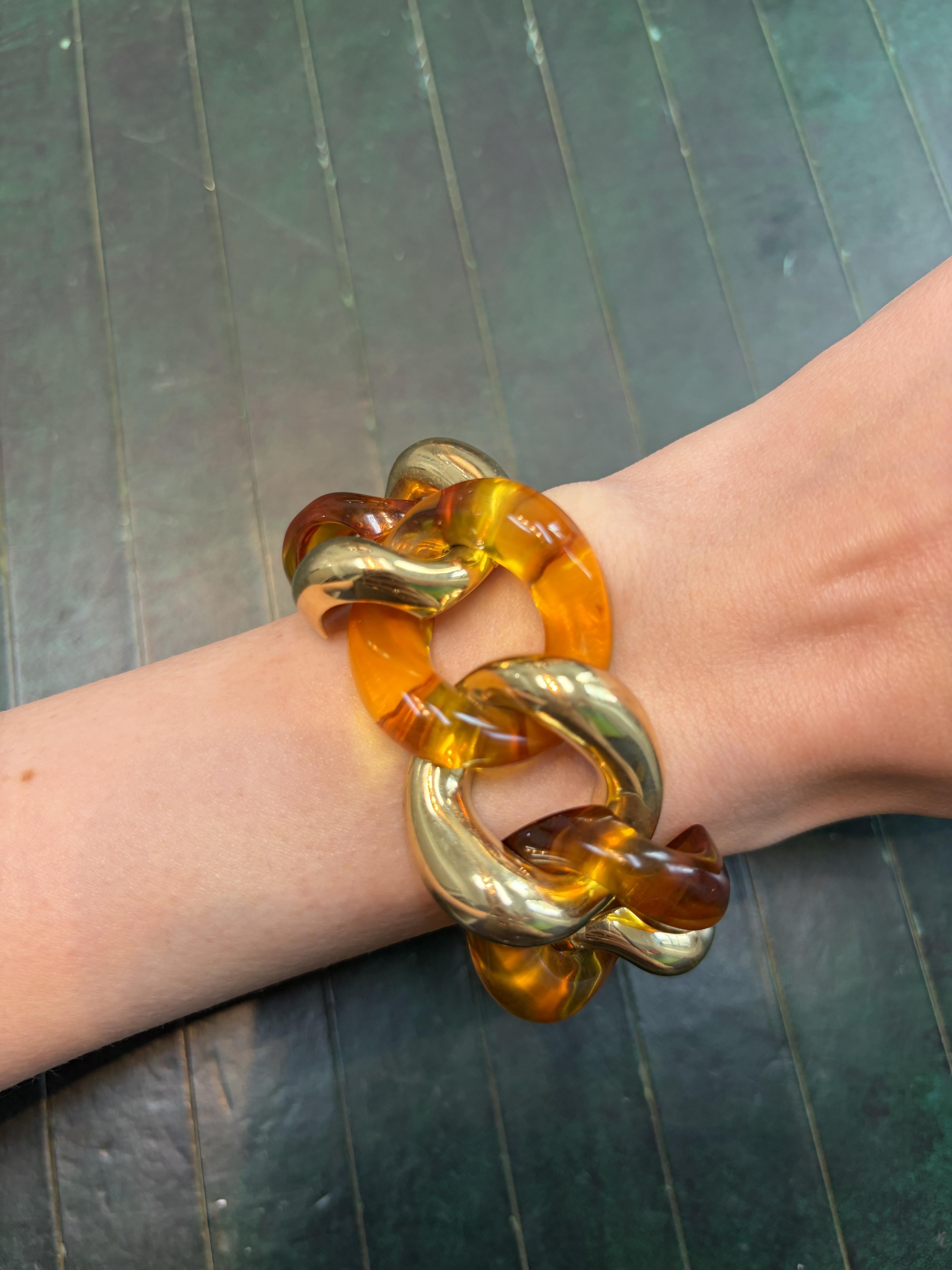 Seaman Schepps Amber and Gold Link Bracelet