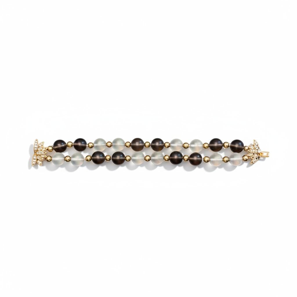 French Agate, Quartz, Diamond and Gold Demi-Parure