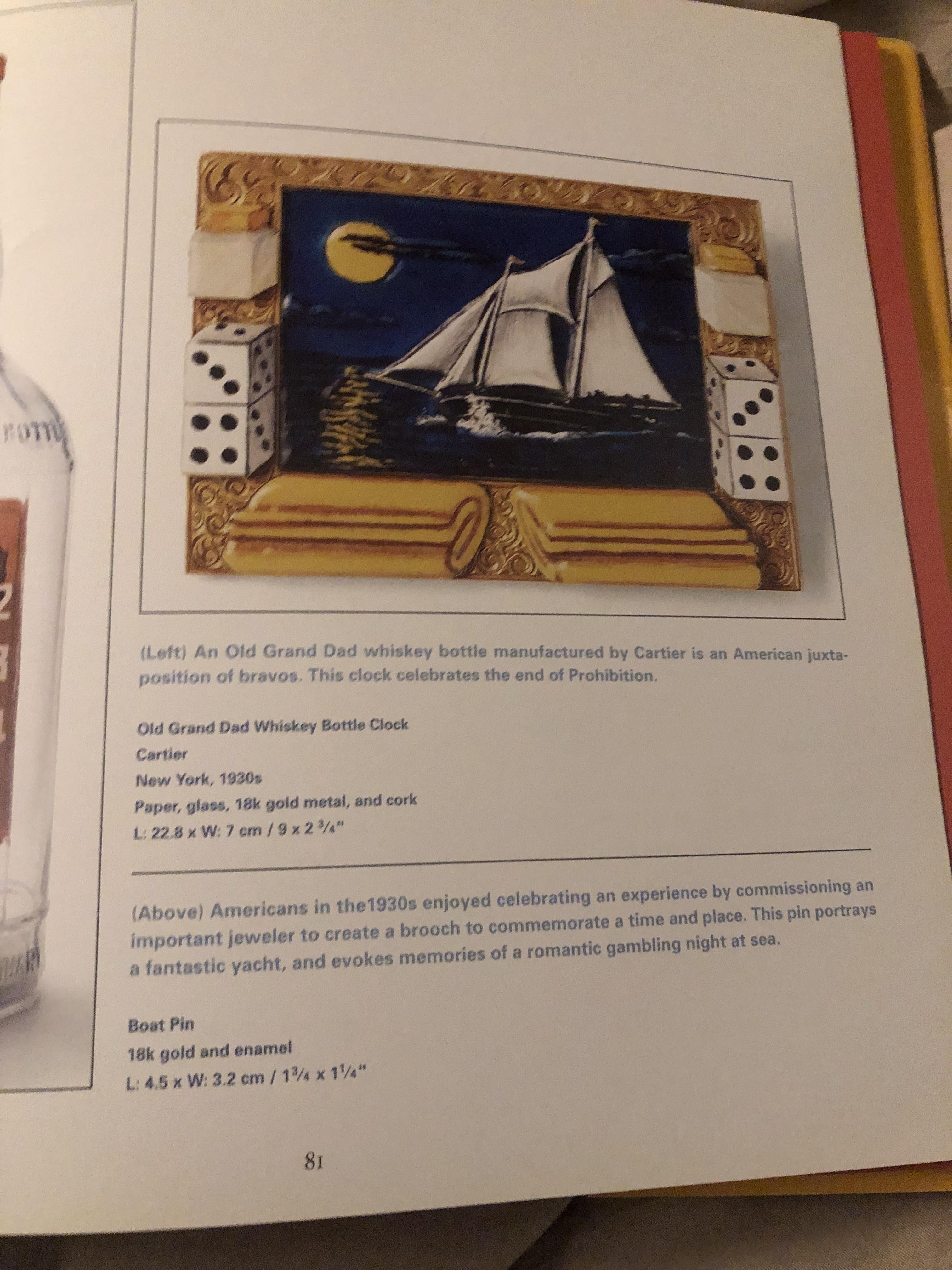 1930's Sailboat Enamel and Gold Brooch with Dice Motif