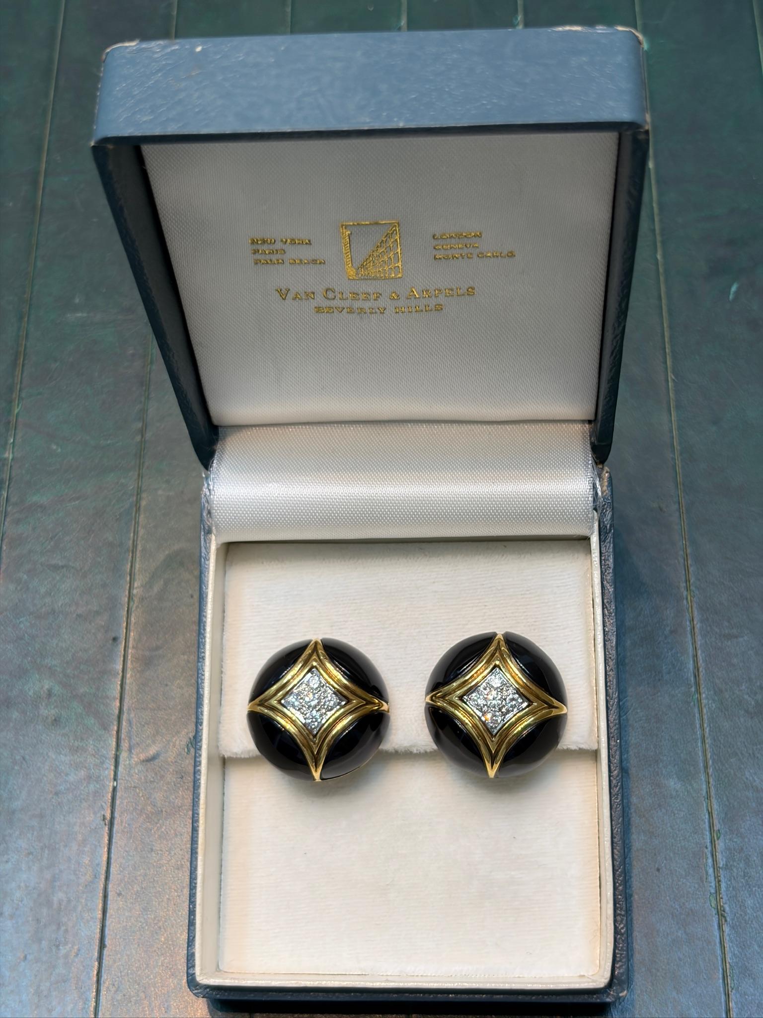 18K Gold Van Cleef & Arpels Onyx and Diamond Earrings