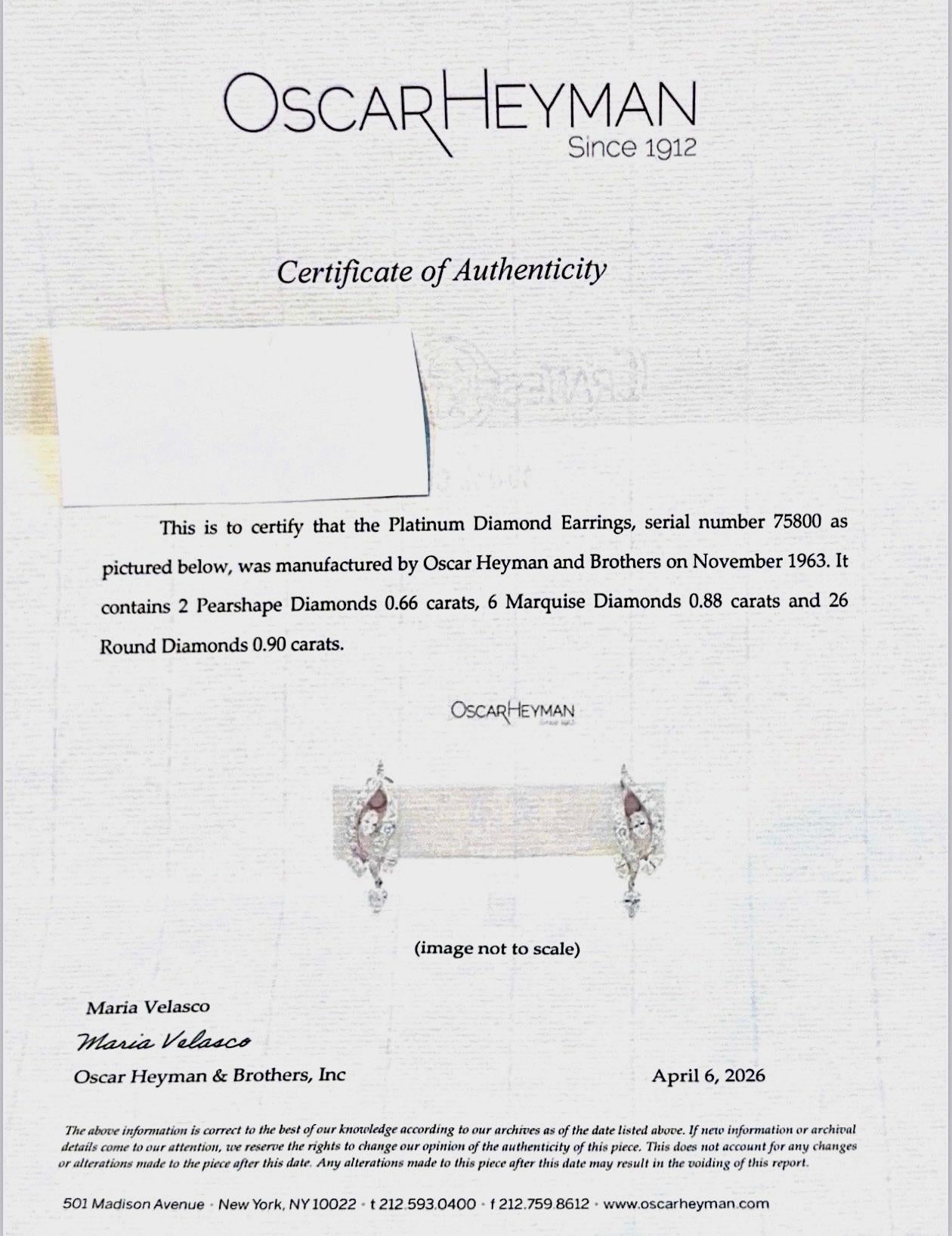 1963 Oscar Heyman Platinum Diamond Earrings