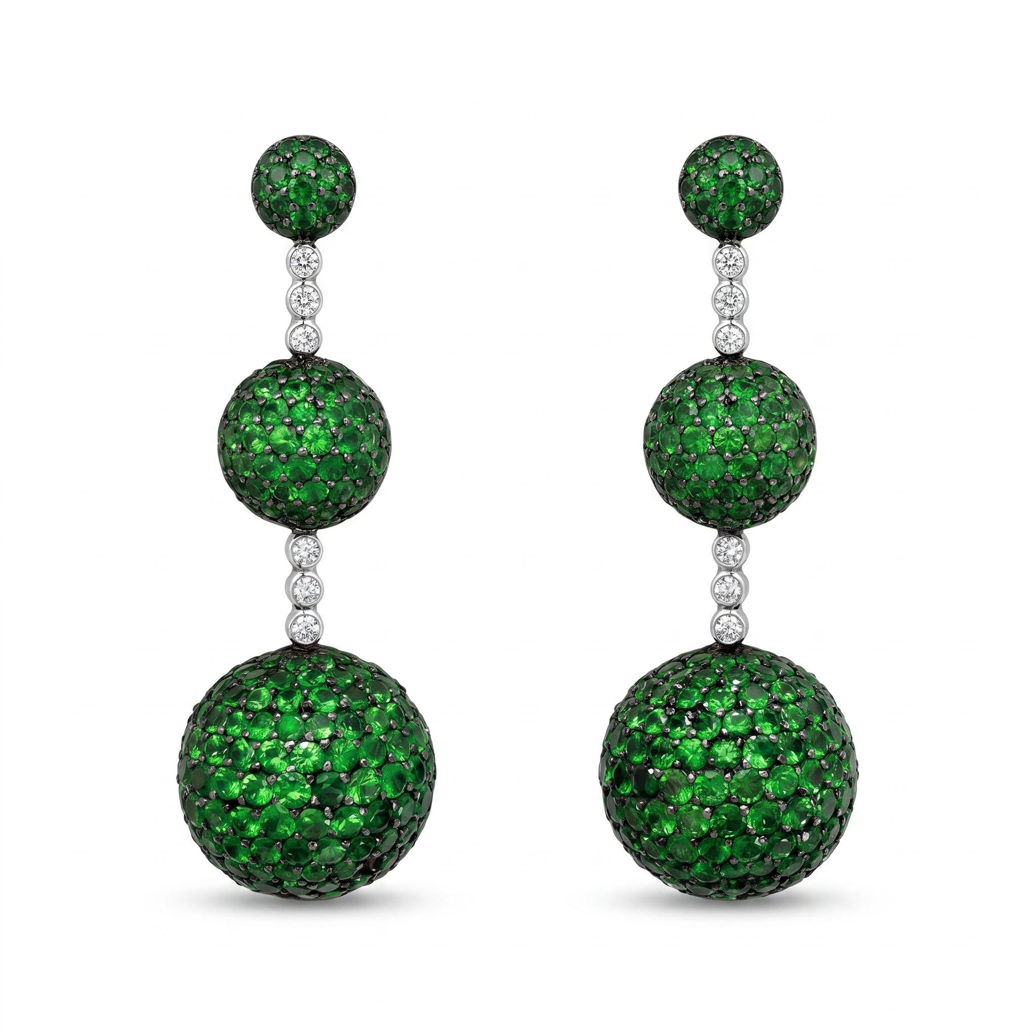 Italian Tsavorite and Diamond Triple Sphere Earrings