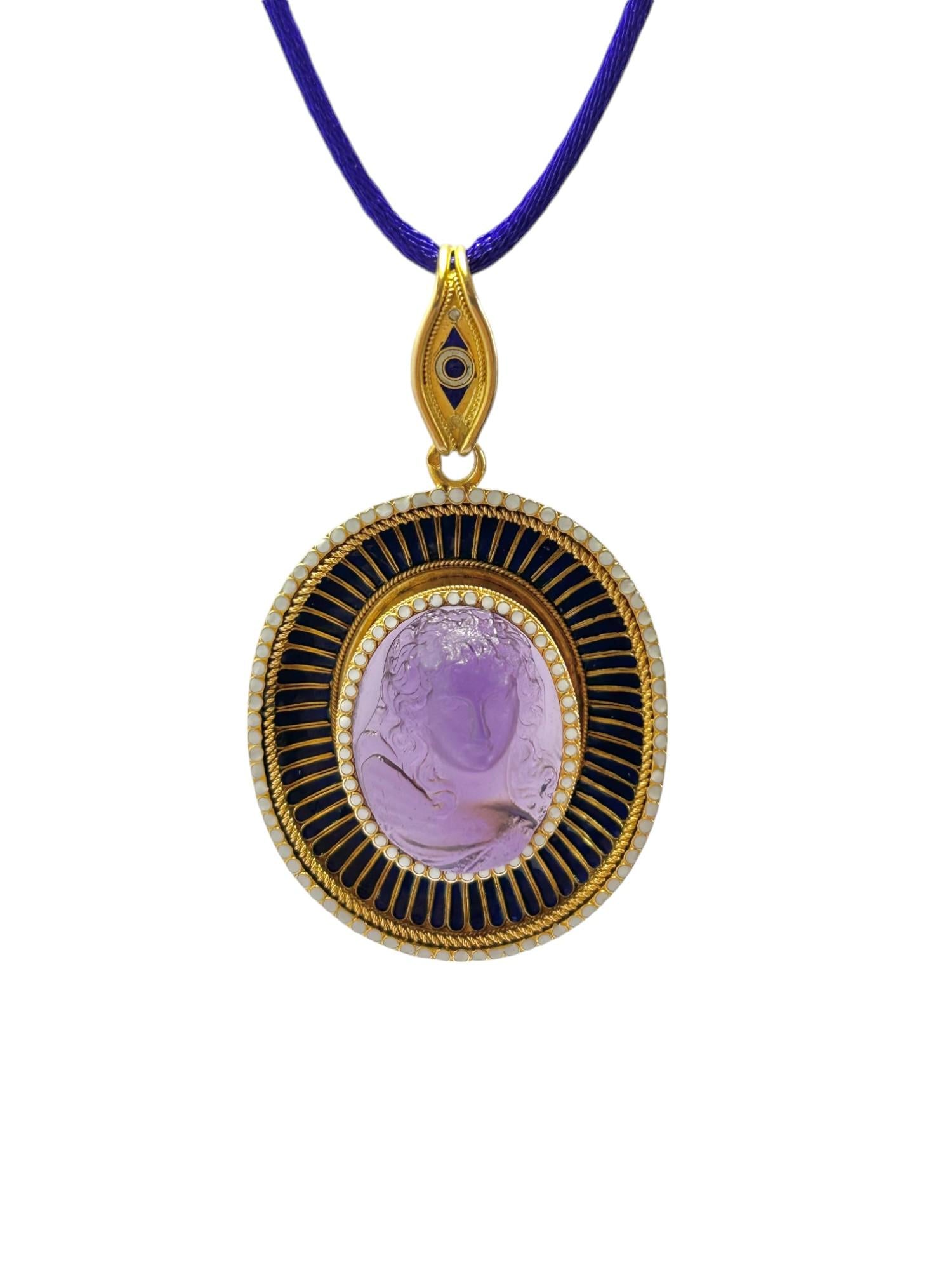 Antique Gold, Enamel, and Amethyst Cameo Pendant | Circa 1850