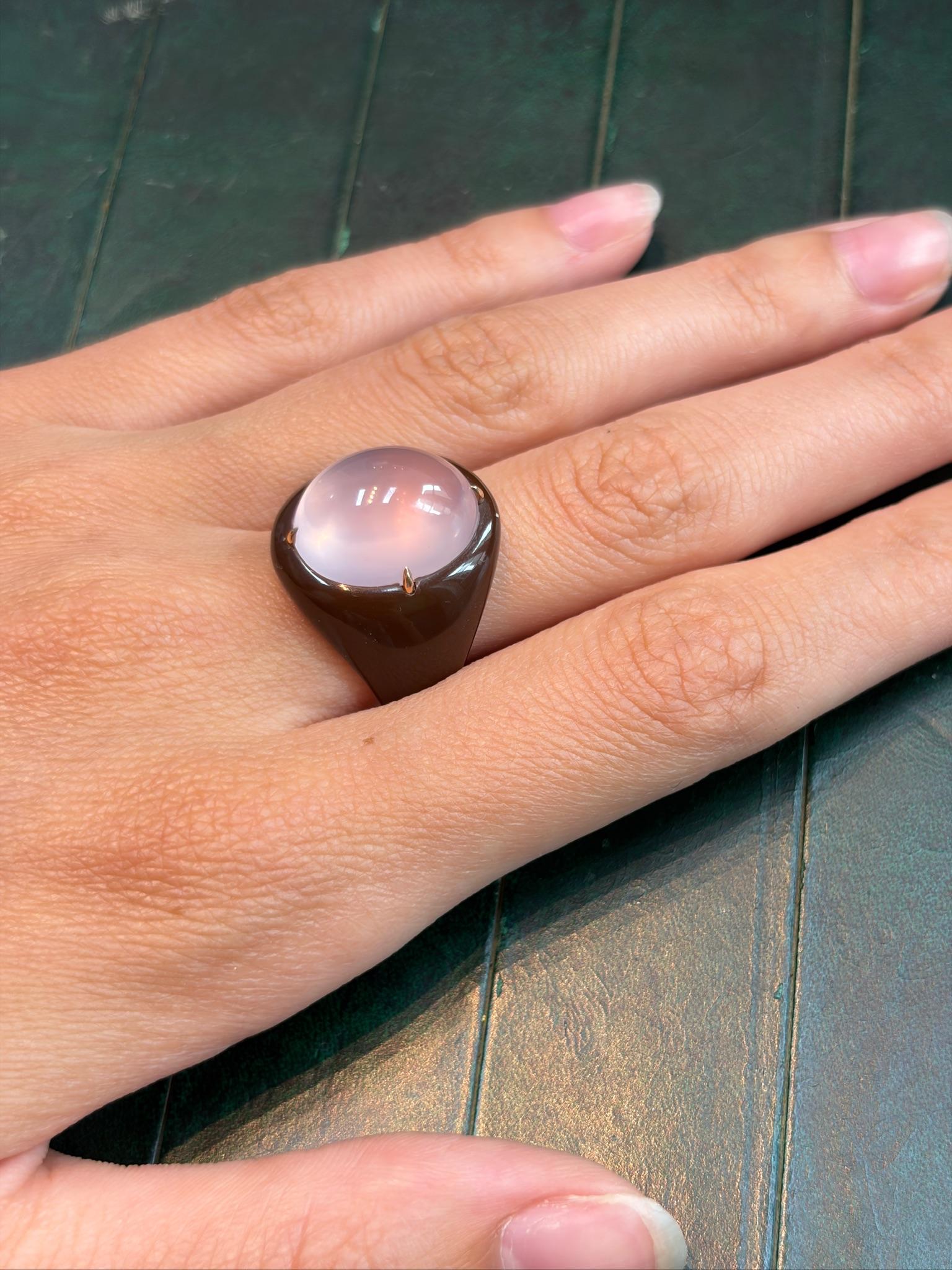 18K Gold Taffin Moonstone Enamel Ring