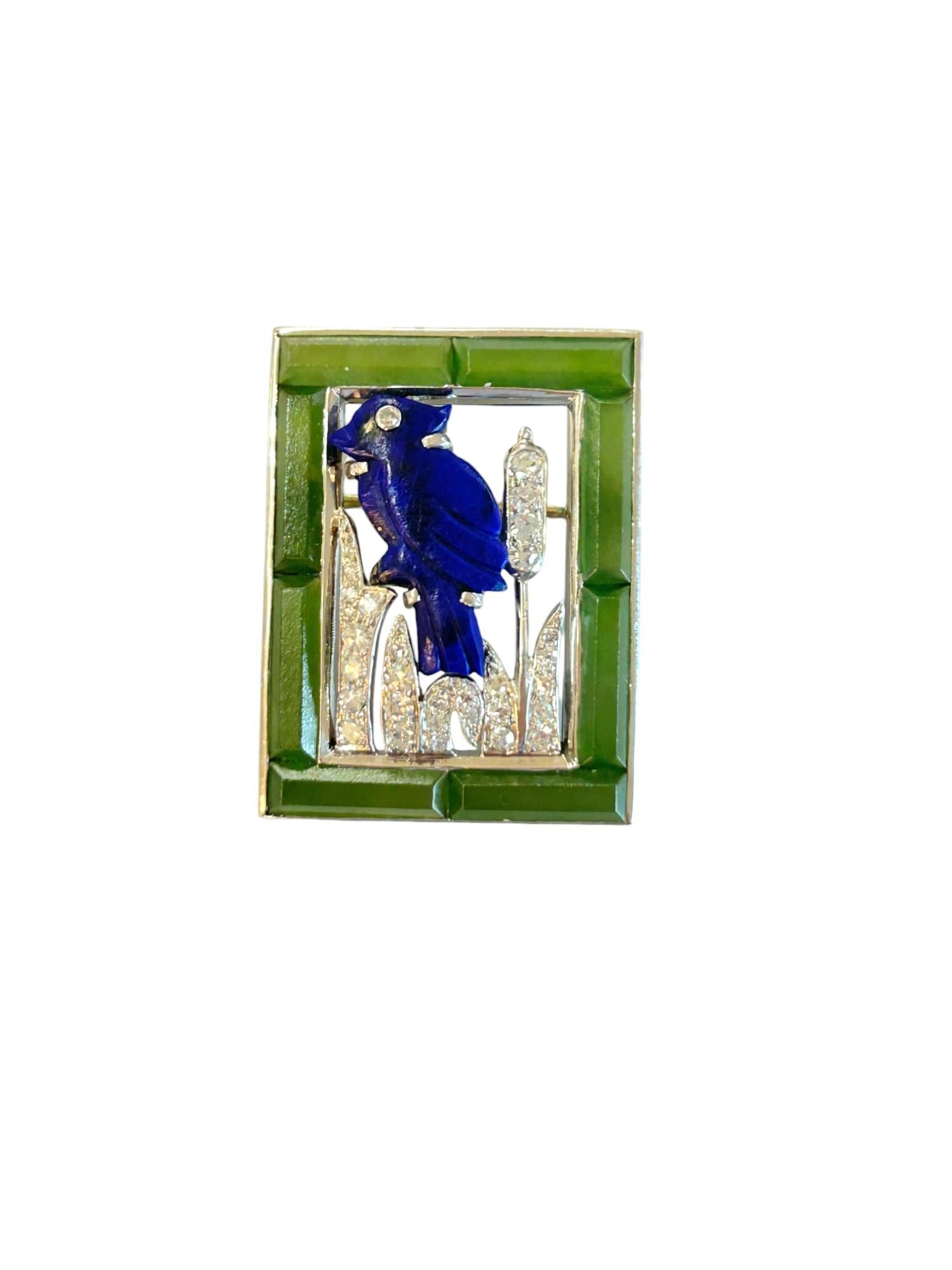 A hardstone & diamond brooch by Cartier Rectangular open work brooch